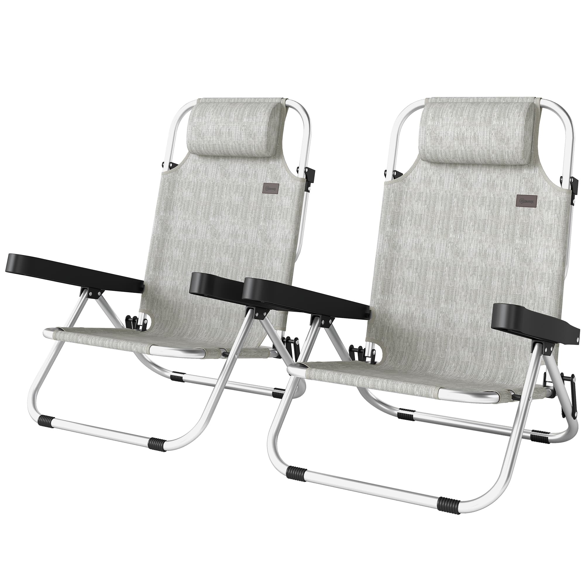 Outsunny Lot de 2 Chaises Longues Pliantes et Réglables pour Extérieur, 4 Positions
