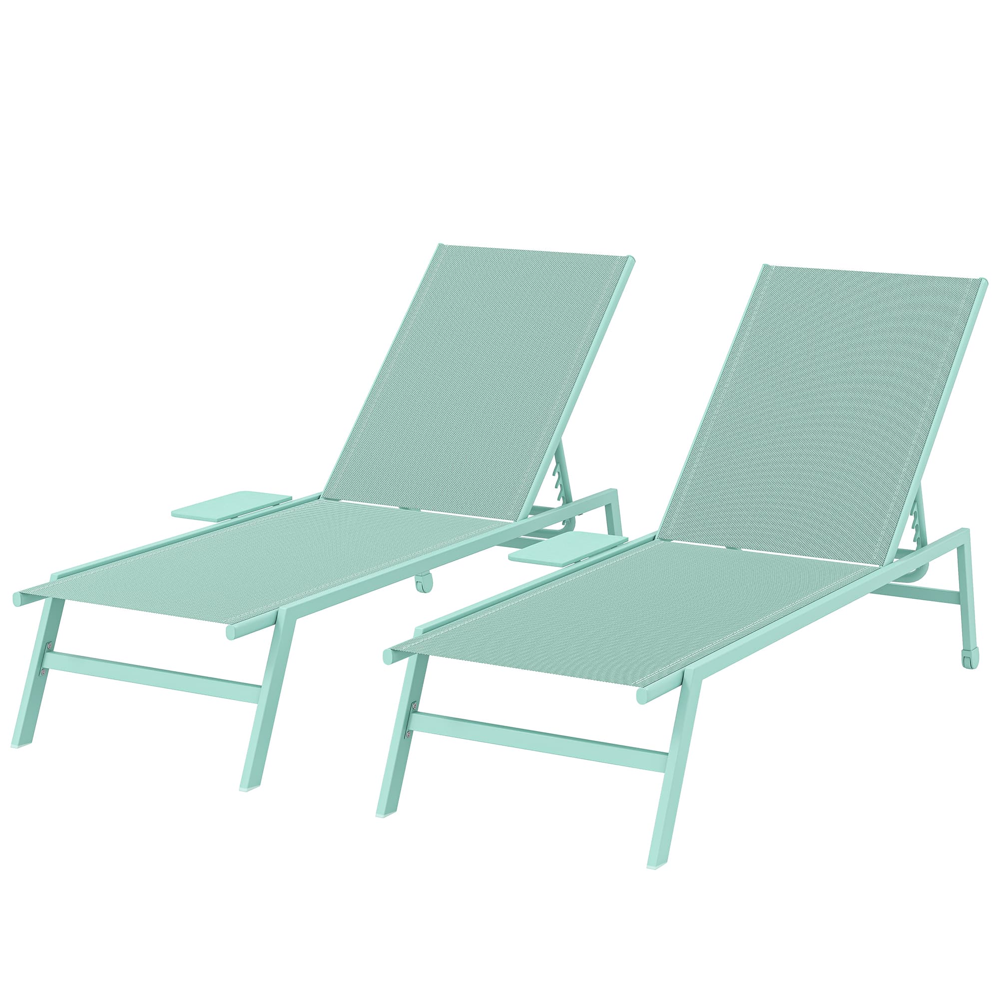 Outsunny Set 2 transats avec table, transats de jardin avec dossier réglable.