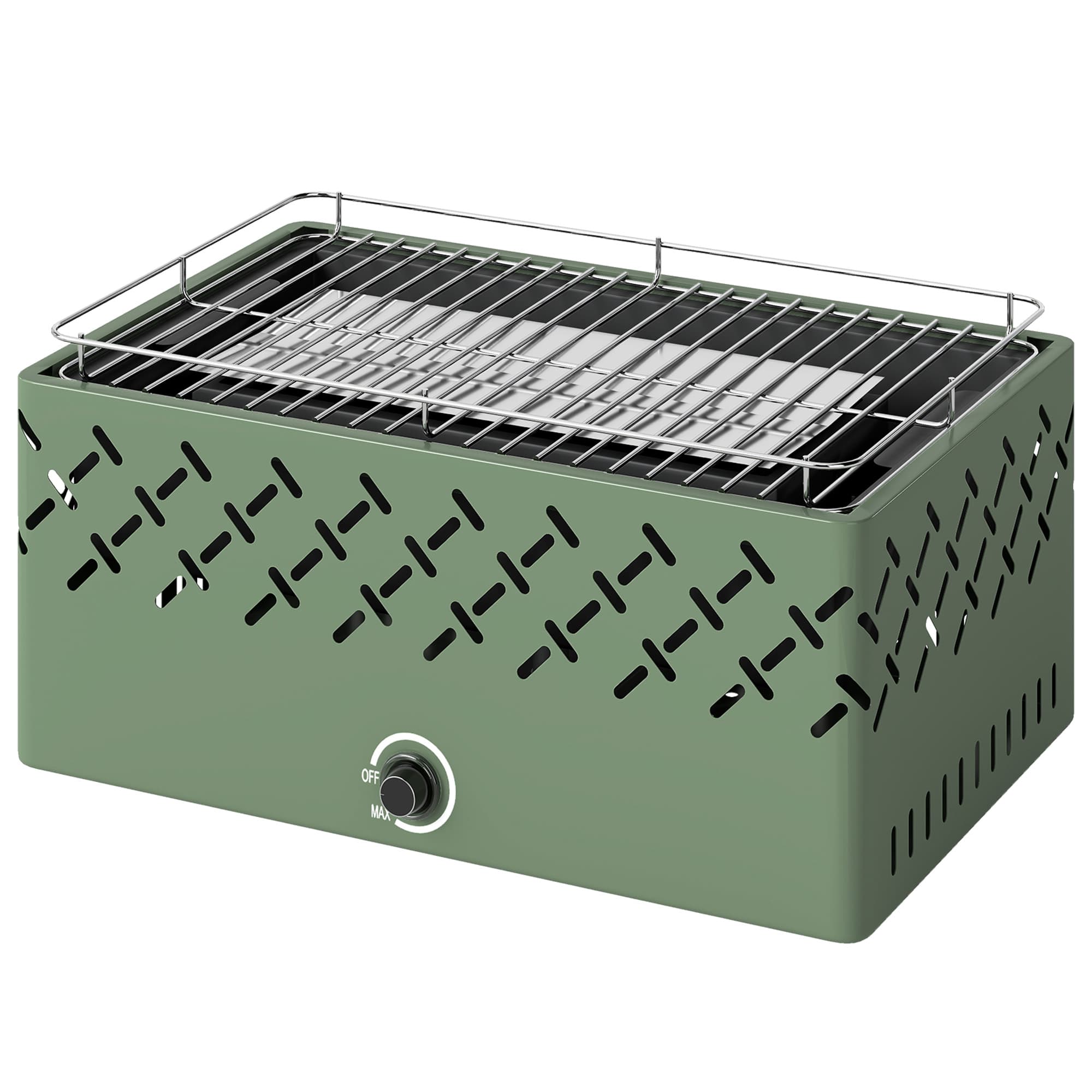 Outsunny Barbecue au charbon 45,5x29x21 cm avec ventilateur intégré température réglable et bac à charbon vert clair