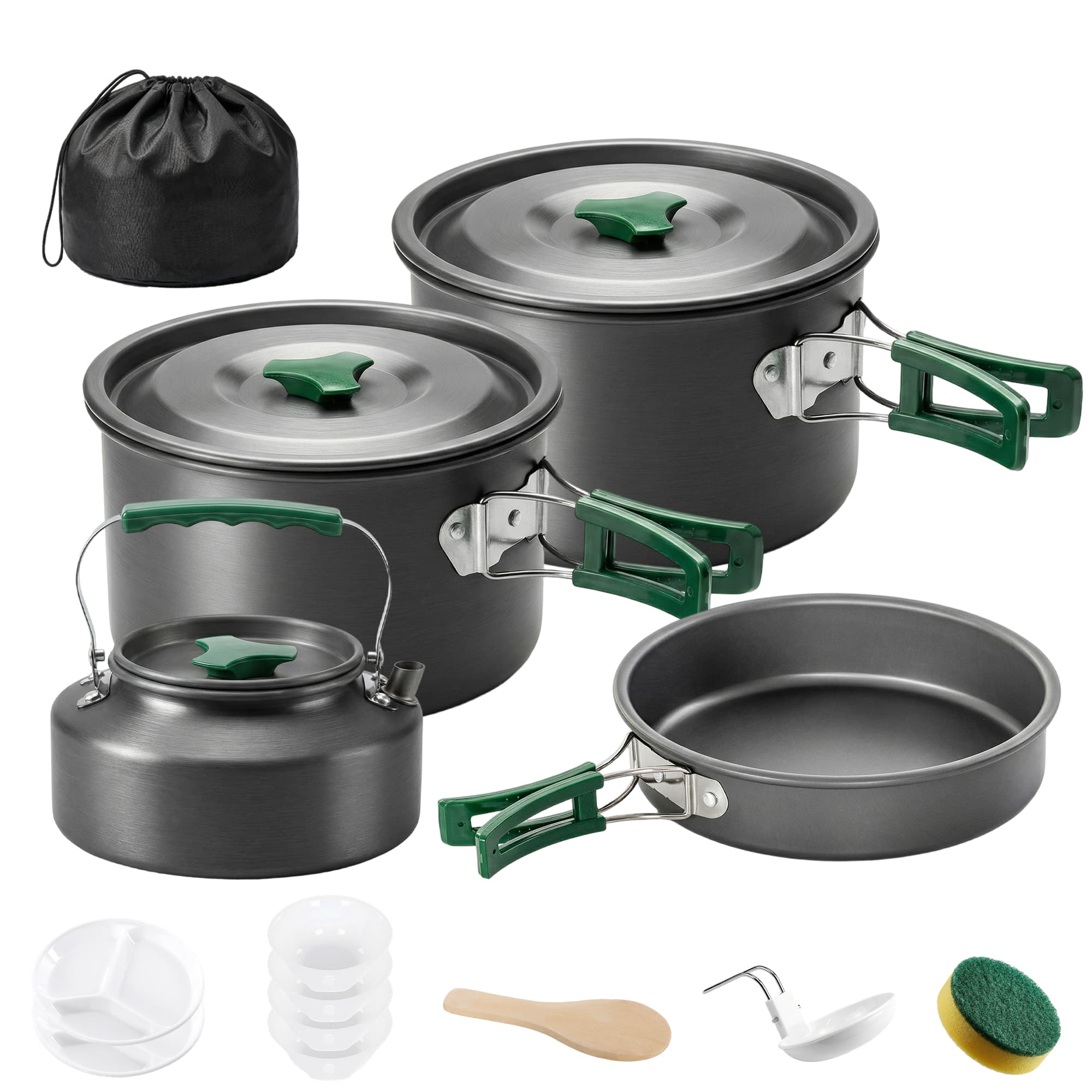 Outsunny Ensemble de casseroles de camping 4-5 personnes, cuisine de camping en aluminium, Gris