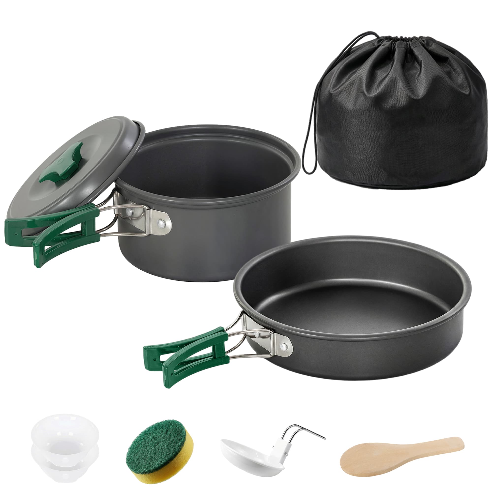 Set Casseroles Camping Outsunny, Kit 8 Pièces Ultra-léger, Poignées Anti-brûlure, Gris