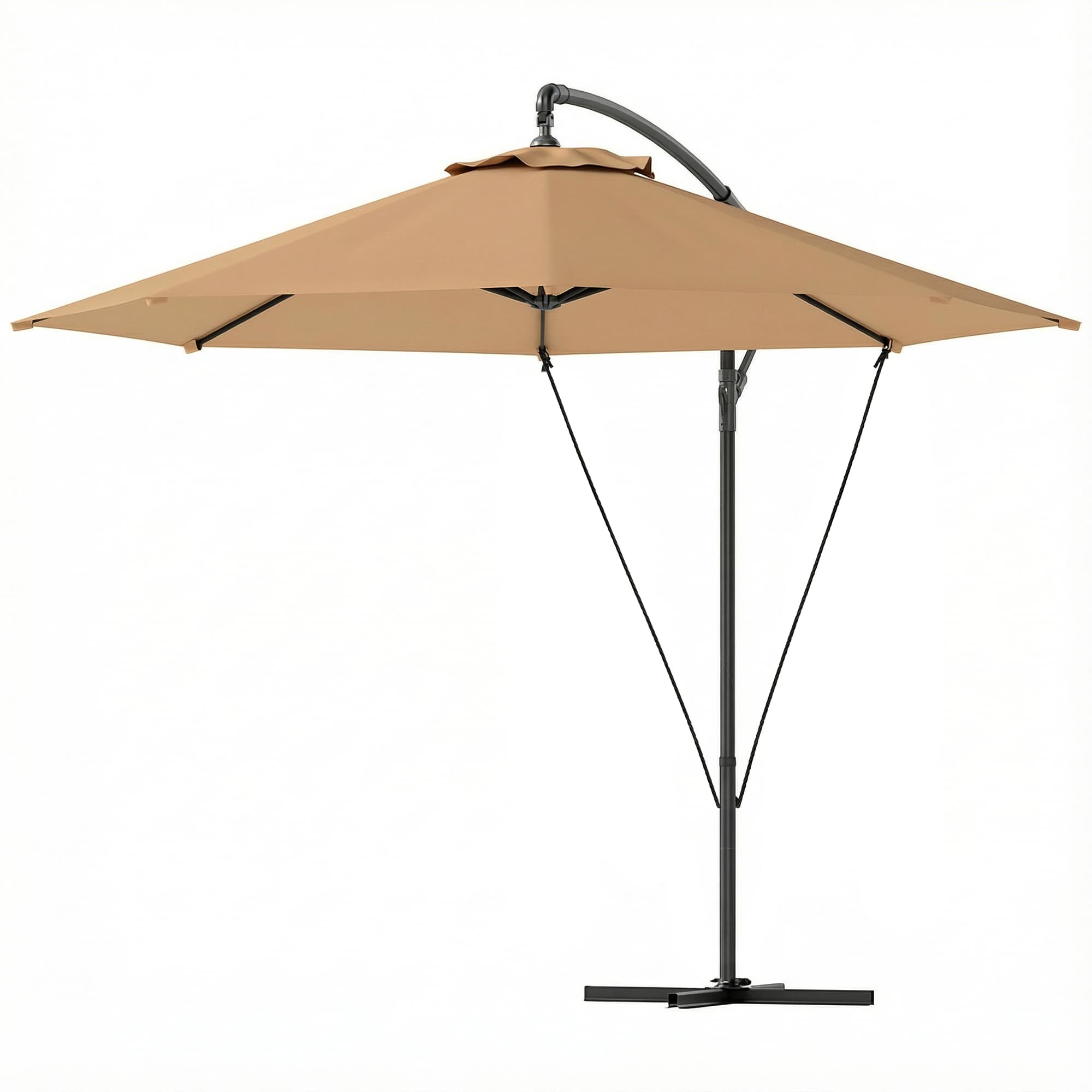 Outsunny Parasol déporté Ø3 m avec aérations, base en croix et manivelle, en métal et polyester, Kaki