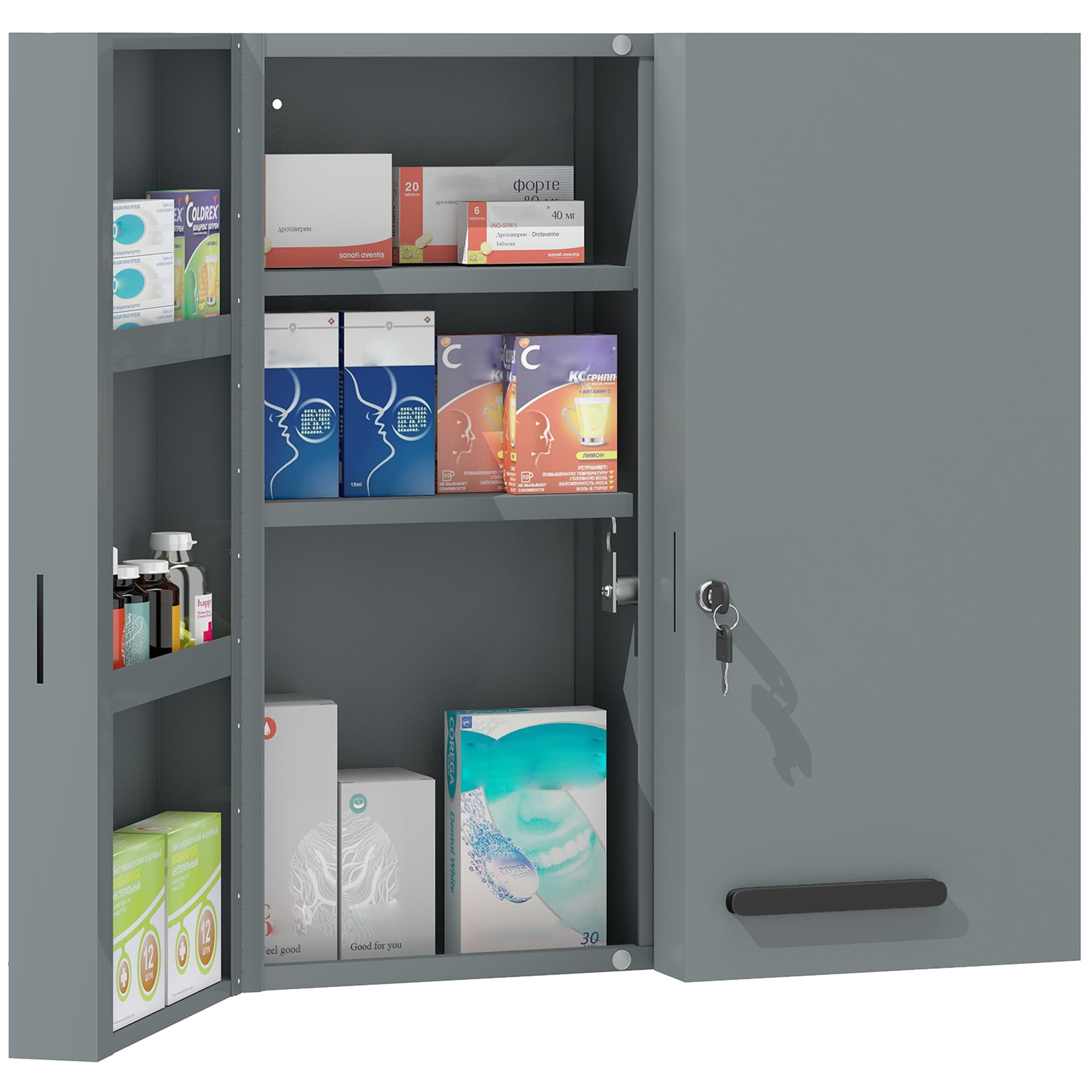 kleankin Armoire à pharmacie, armoire à médicaments verrouillable avec 2 portes et 6 étagères, gris charbon