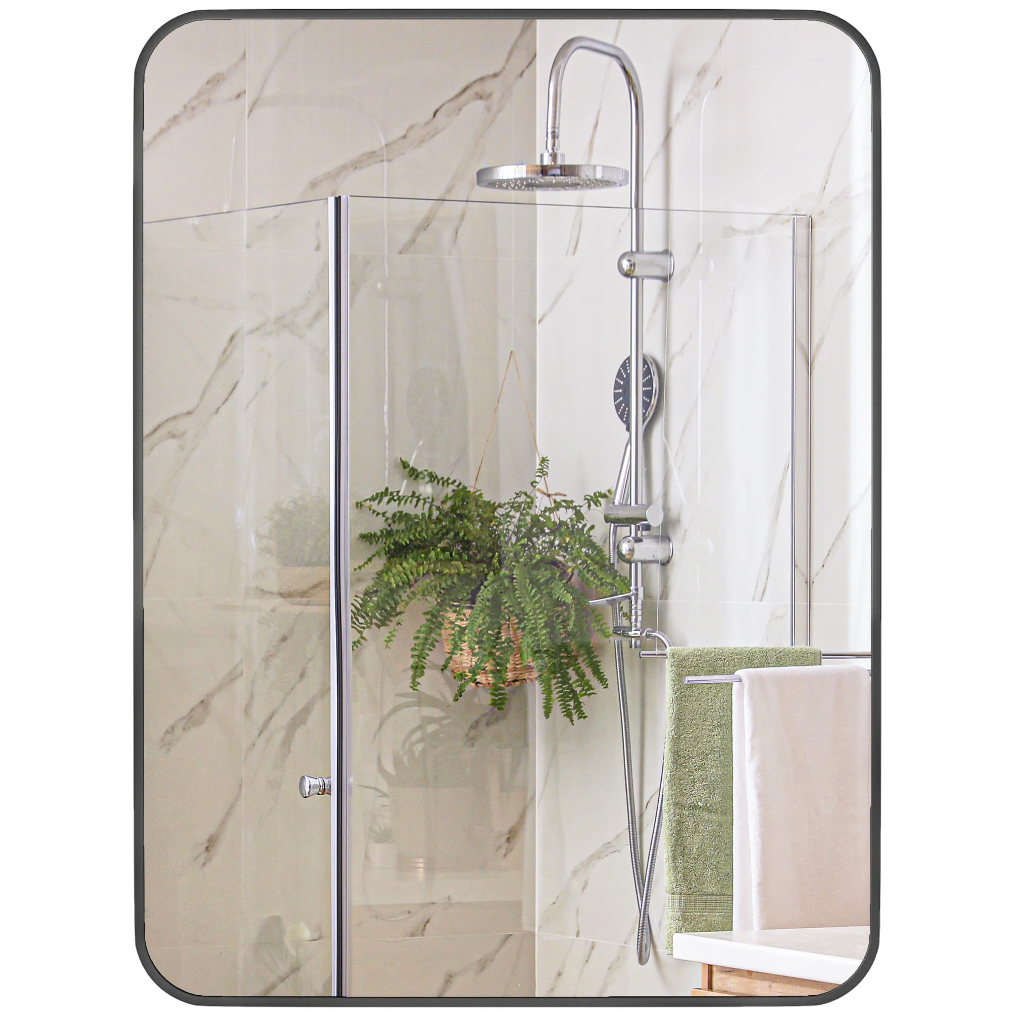 HOMCOM Miroir Salle de Bain avec Cadre en Métal et Crochet, 60x2,5x80 cm, Noir