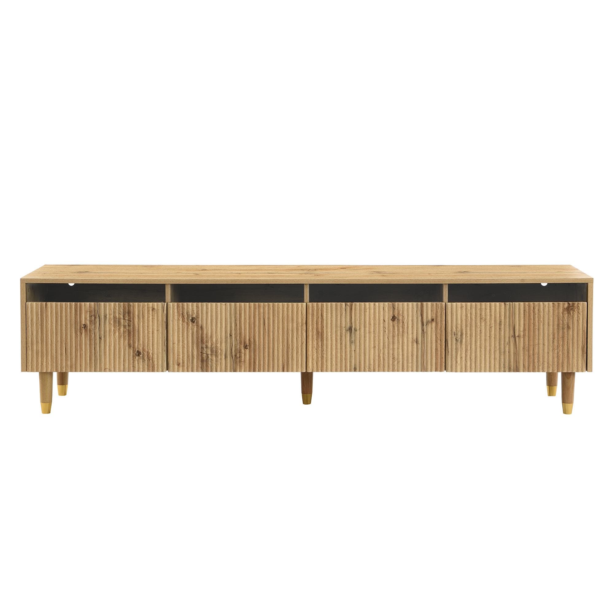 Meuble TV avec 4 tiroirs, en MDF et acrylique, 178x35x45 cm, Couleur naturelle