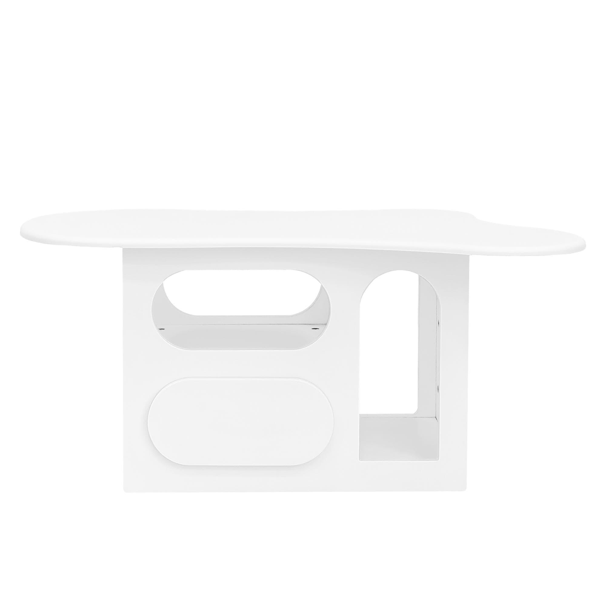 Table basse avec tiroirs, table basse en forme de nuage avec étagères ouvertes, 97x45x43,5 cm, Blanc