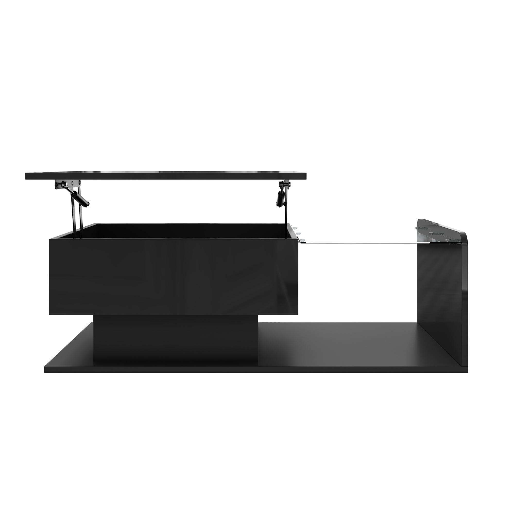 Table basse réglable en hauteur, avec plateau en verre et bande LED, 100x50x33/47,5 cm, Noir
