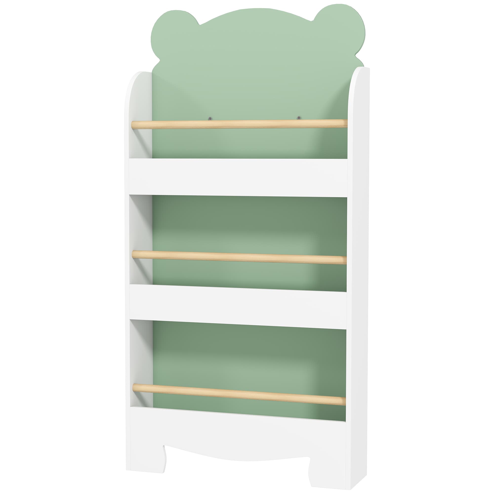 AIYAPLAY Étagère à livres pour enfants, étagère 3 niveaux thème ours pour livres et jouets chambre d'enfant, 55 x 15 x 110 cm, Vert