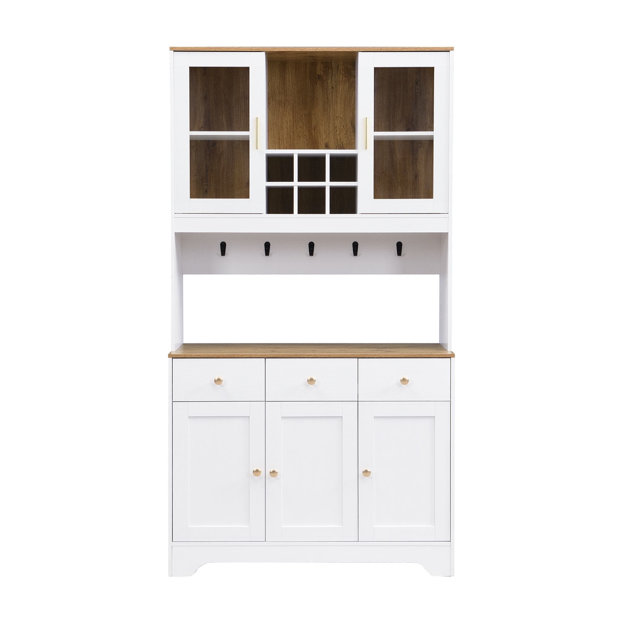 Buffet colonne, Grand espace de rangement avec 5 portes et 3 tiroirs, 94,5x30x175,5 cm, Blanc