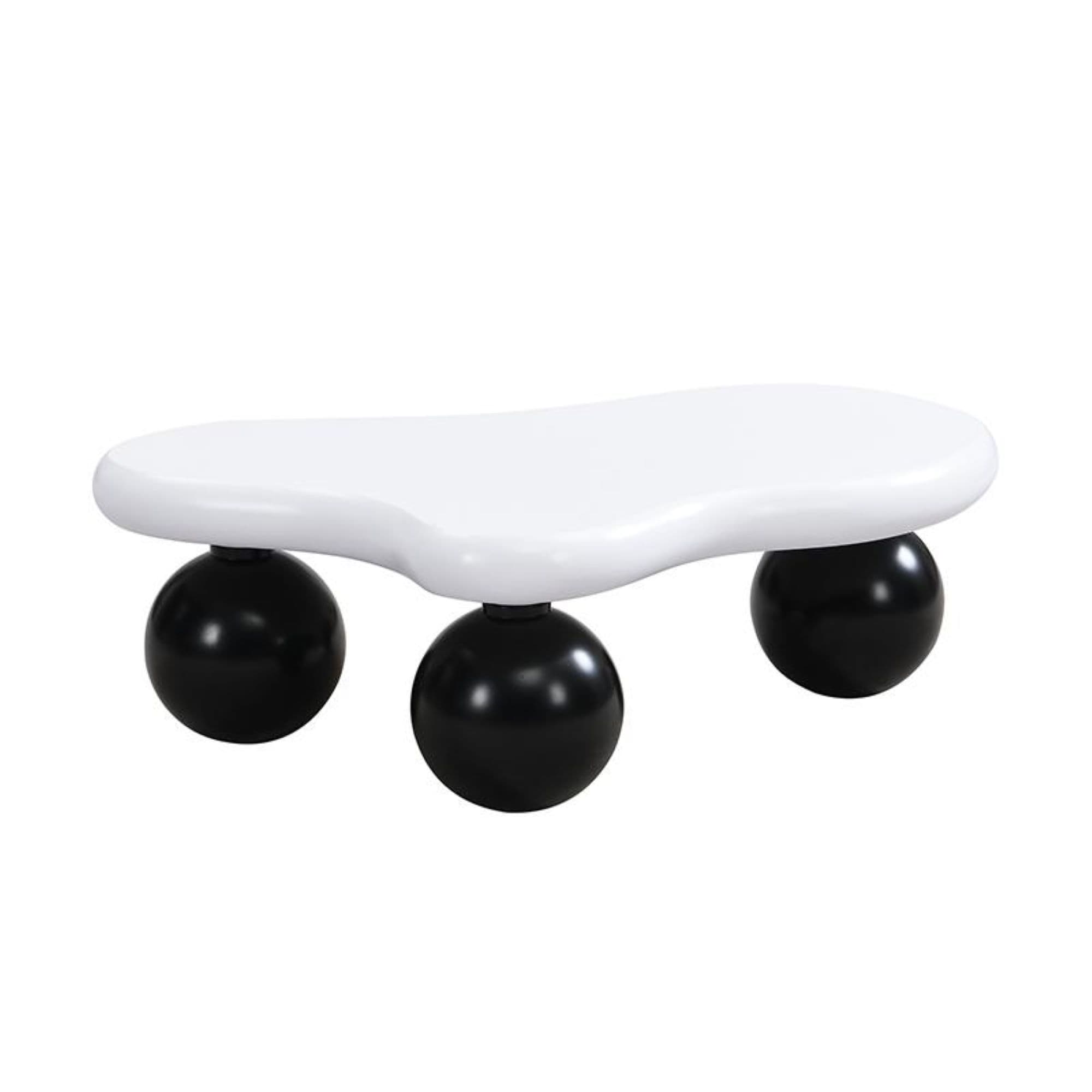 Table basse style nuage, avec éclairage LED et design à pieds ronds, 95x62,5x32 cm, Blanc+Noir