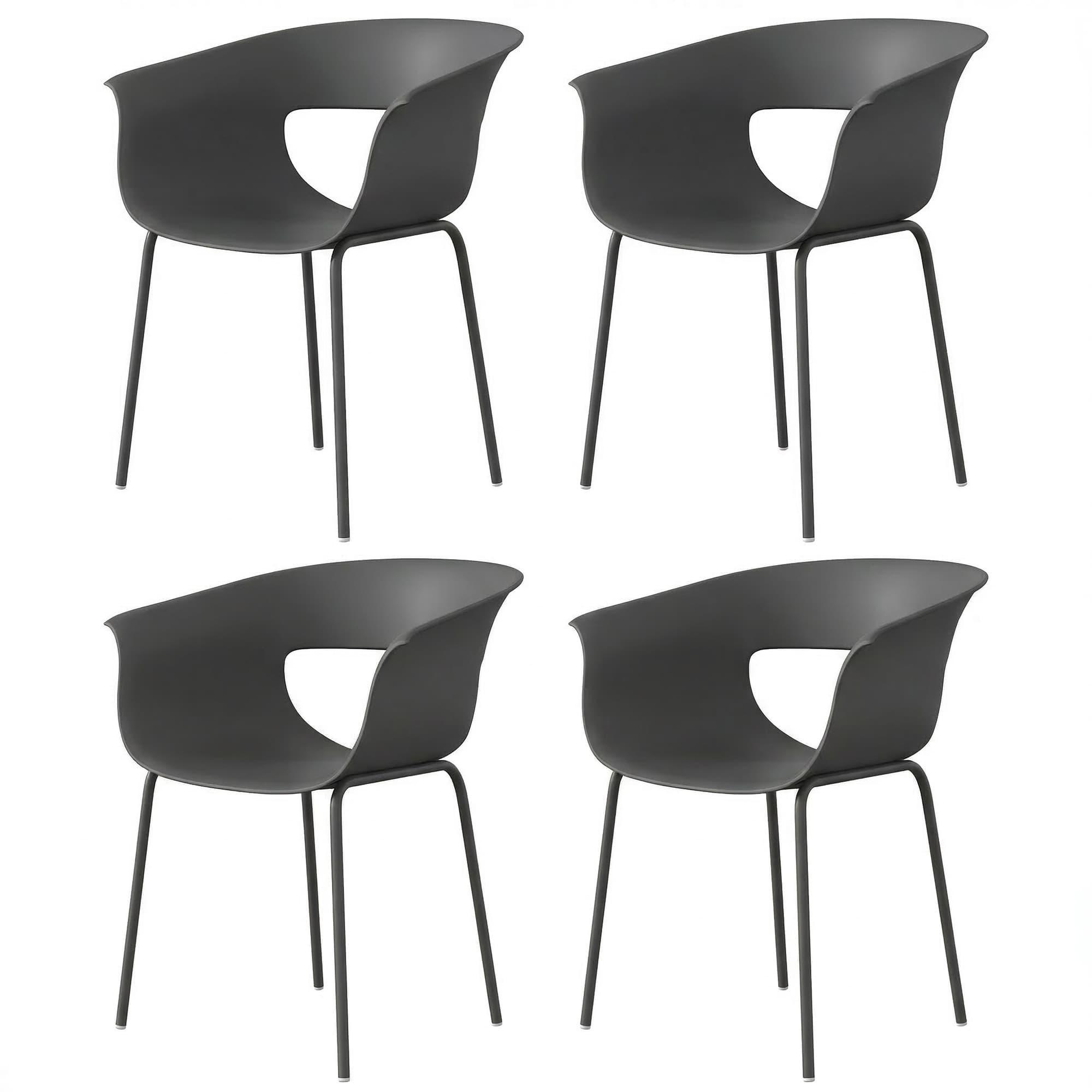 Outsunny Set 4 Chaises d'Extérieur Modernes avec Dossier Ajouré, en Métal et Polyester, 61x51x74 cm, Gris foncé