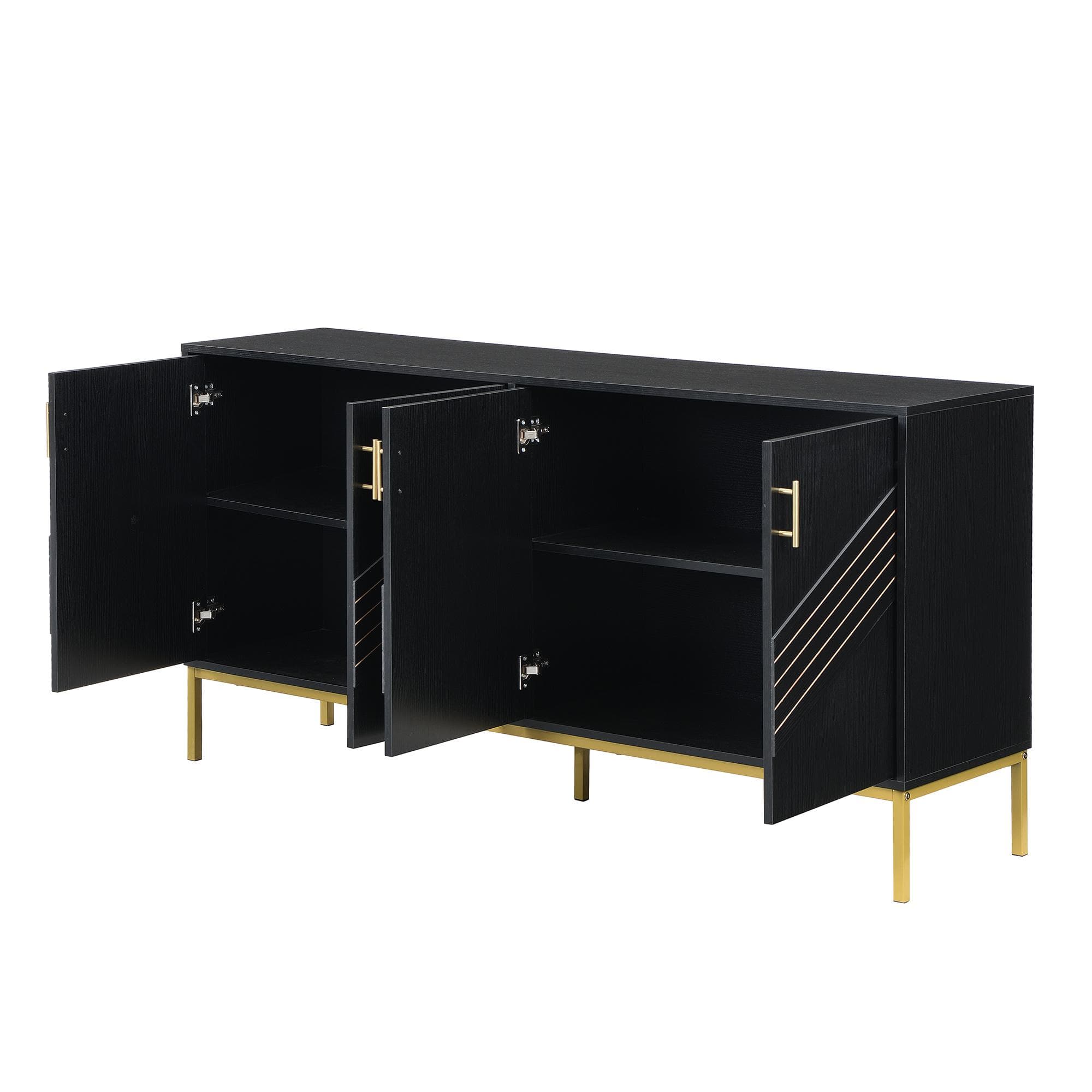 Buffet avec 4 portes, étagères réglables en hauteur, pour salon, salle à manger & couloir, 160x40x80,5 cm, Noir
