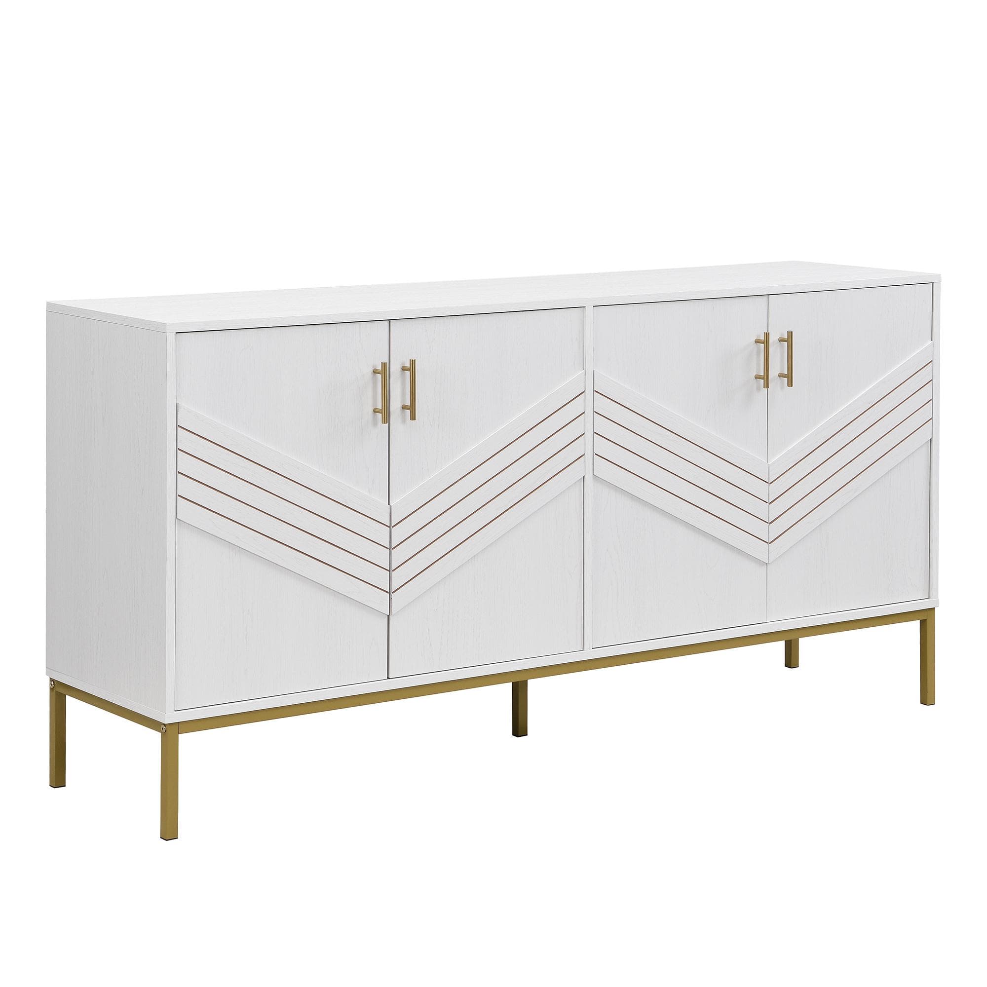 Buffet avec 4 portes, étagères réglables en hauteur, pour salon, salle à manger & entrée, 160x40x80,5 cm, Blanc