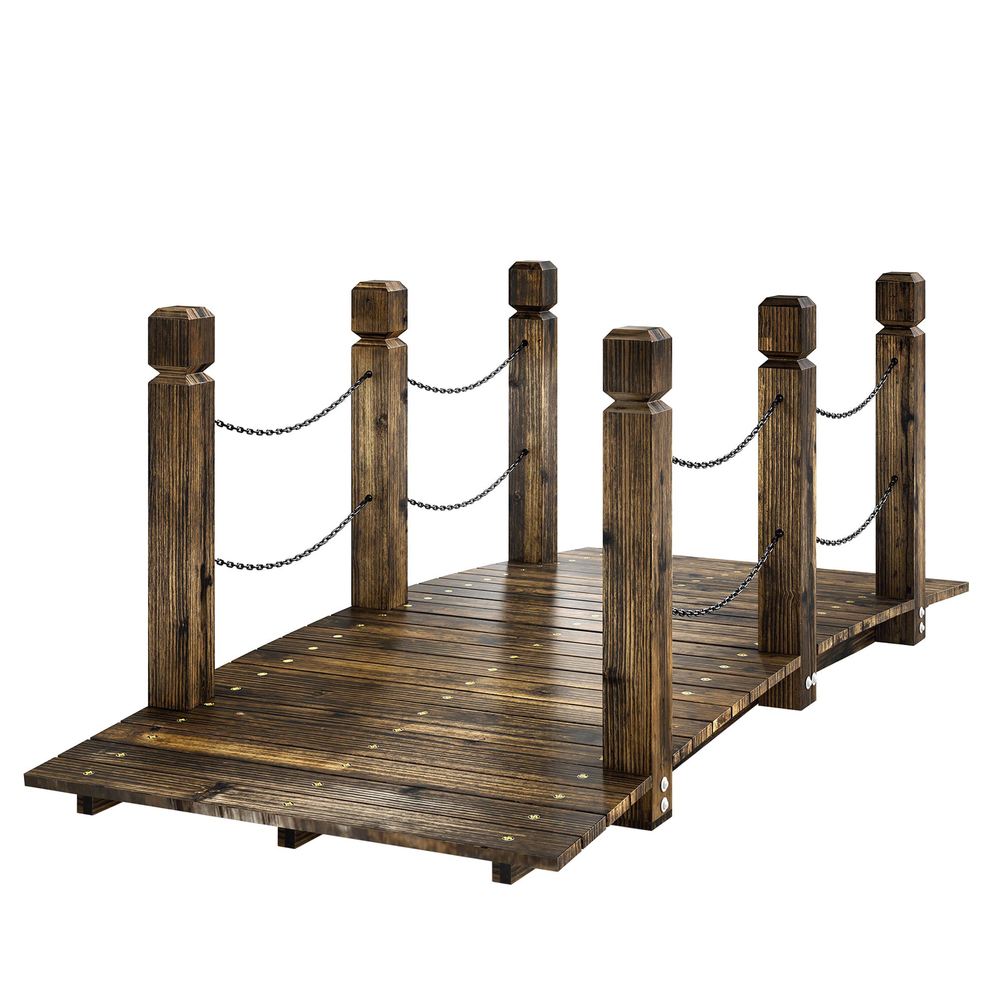 Outsunny Pont de Jardin en Bois 1,51 m Pont Décoratif pour Bassins Rustique avec Rampes de Sécurité Carbonisé