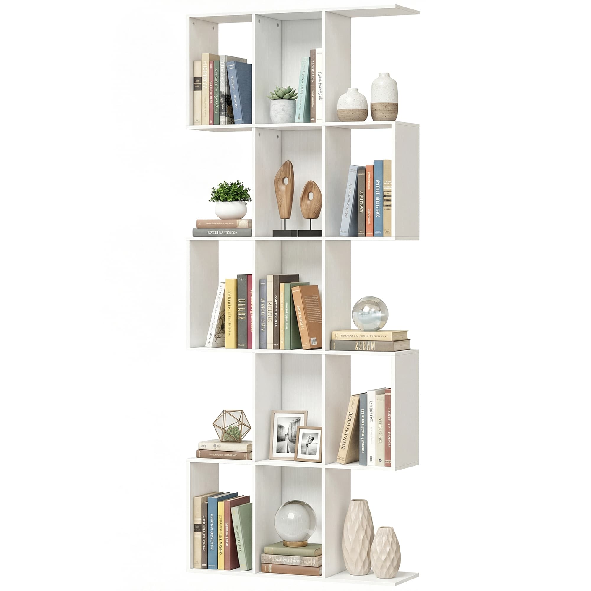 HOMCOM Bibliothèque en Forme de S à 5 Niveaux pour Salon Chambre Étude Bureau 80x24x200 cm Blanc