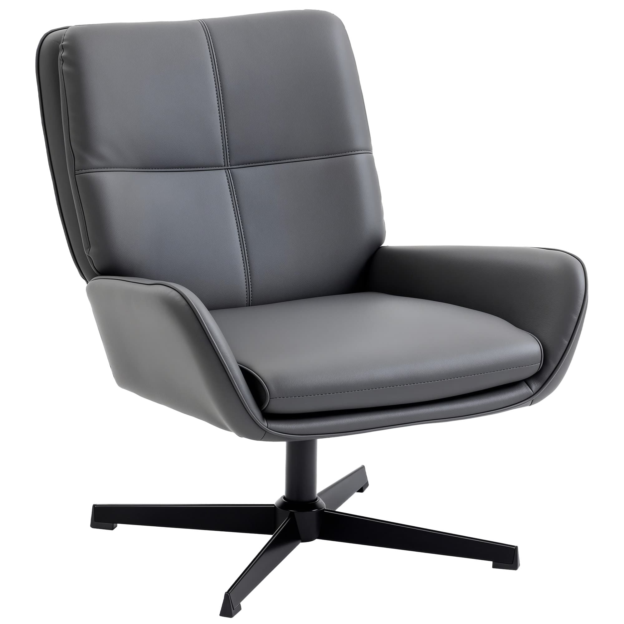 HOMCOM Fauteuil de salon revêtu en PU Fauteuil de lecture avec assise rembourrée accoudoirs pieds métalliques gris
