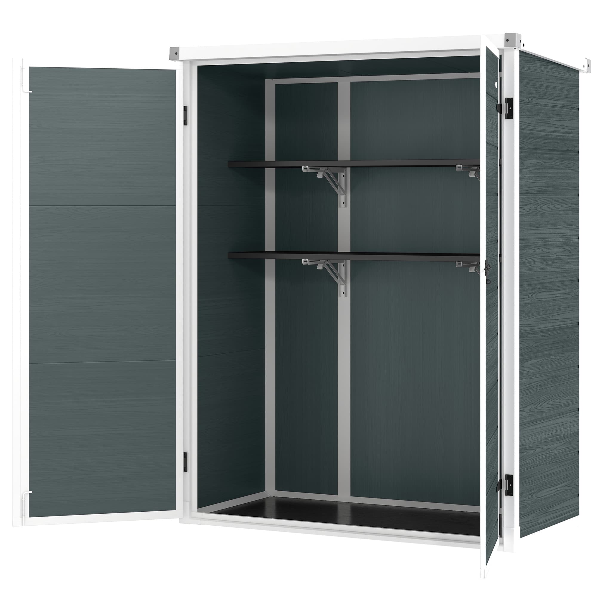 Outsunny Abri 0,8 m2, remise avec étagères rabattables, 134 x 68,5 x 170 cm en plastique avec portes doubles verrouillables, dalle de sol