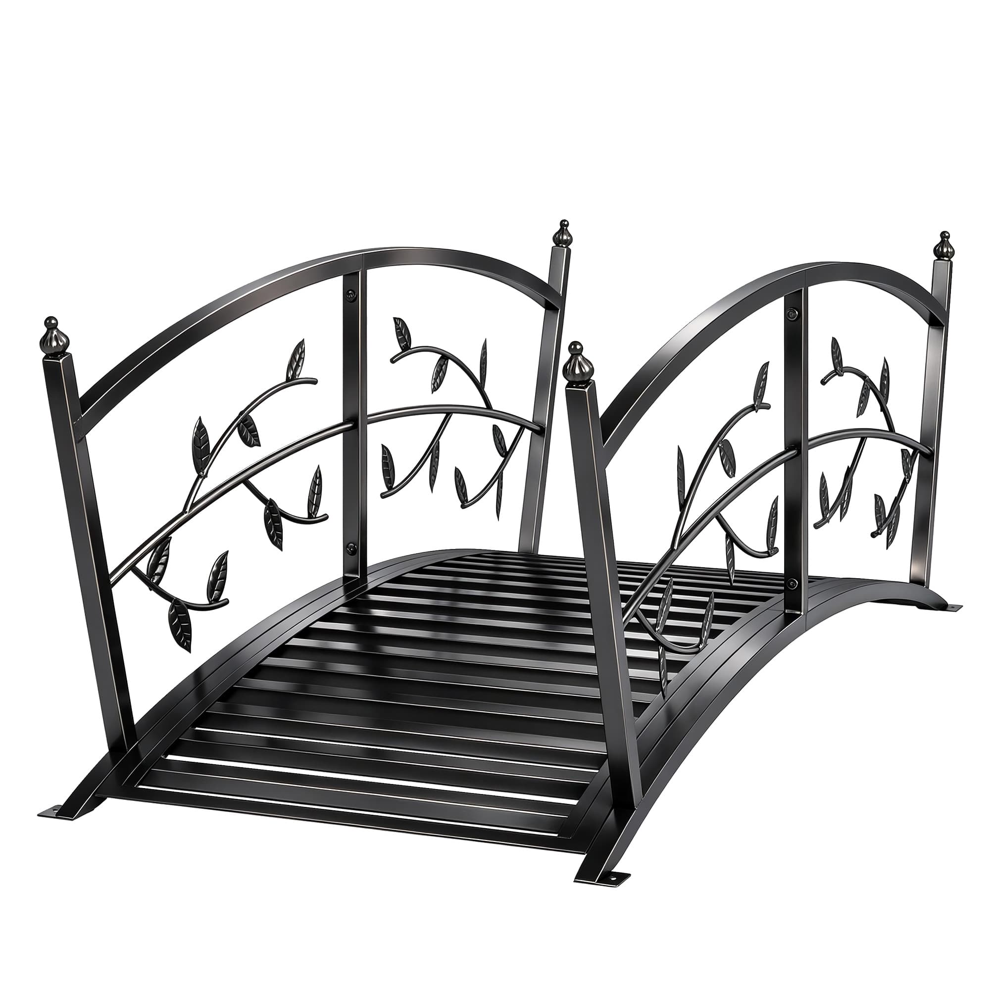 Outsunny Pont de jardin métallique 1,2 m Pont décoratif pour bassins avec garde-corps de sécurité et design de feuilles noir