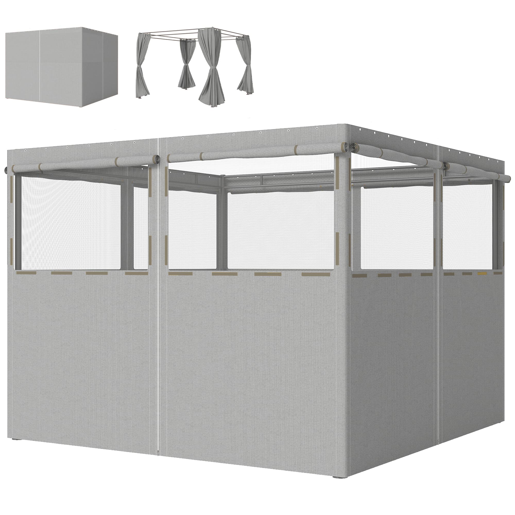 Outsunny 4 Panneaux latéraux pour tonnelle 3x3 m Panneaux de tente avec 8 fenêtres Protection UV 30+ Imperméable Gris clair