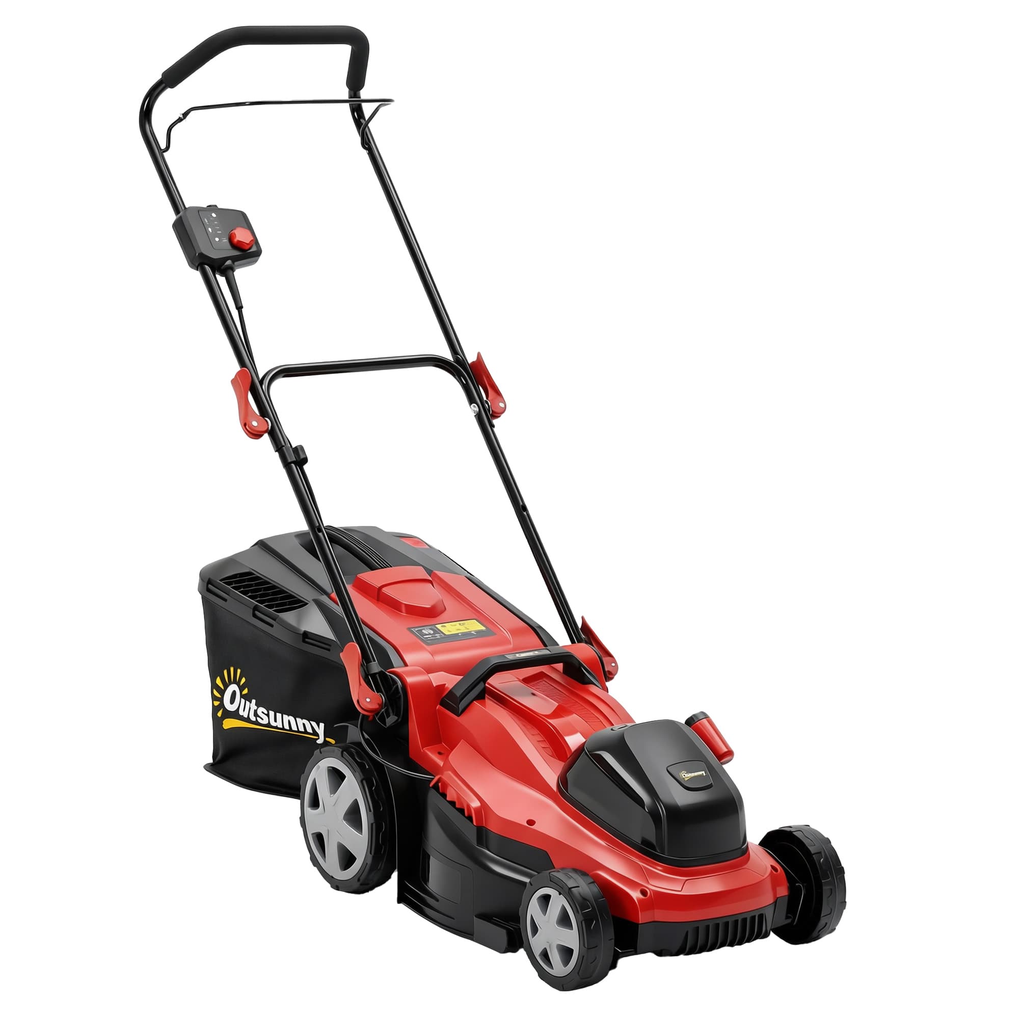 Outsunny Tondeuse électrique 800 W avec largeur de coupe 40 cm, bac 45 L, indicateur de batterie, protection contre les surcharges, 7 hauteurs de coupe
