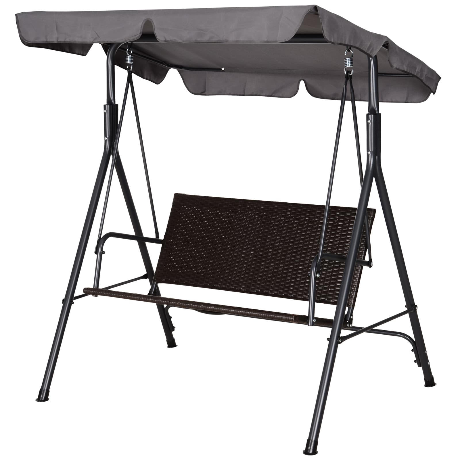 Outsunny Balancelle de Jardin 2 Places avec Toit Réglable, 140x110x151 cm, Marron et Gris