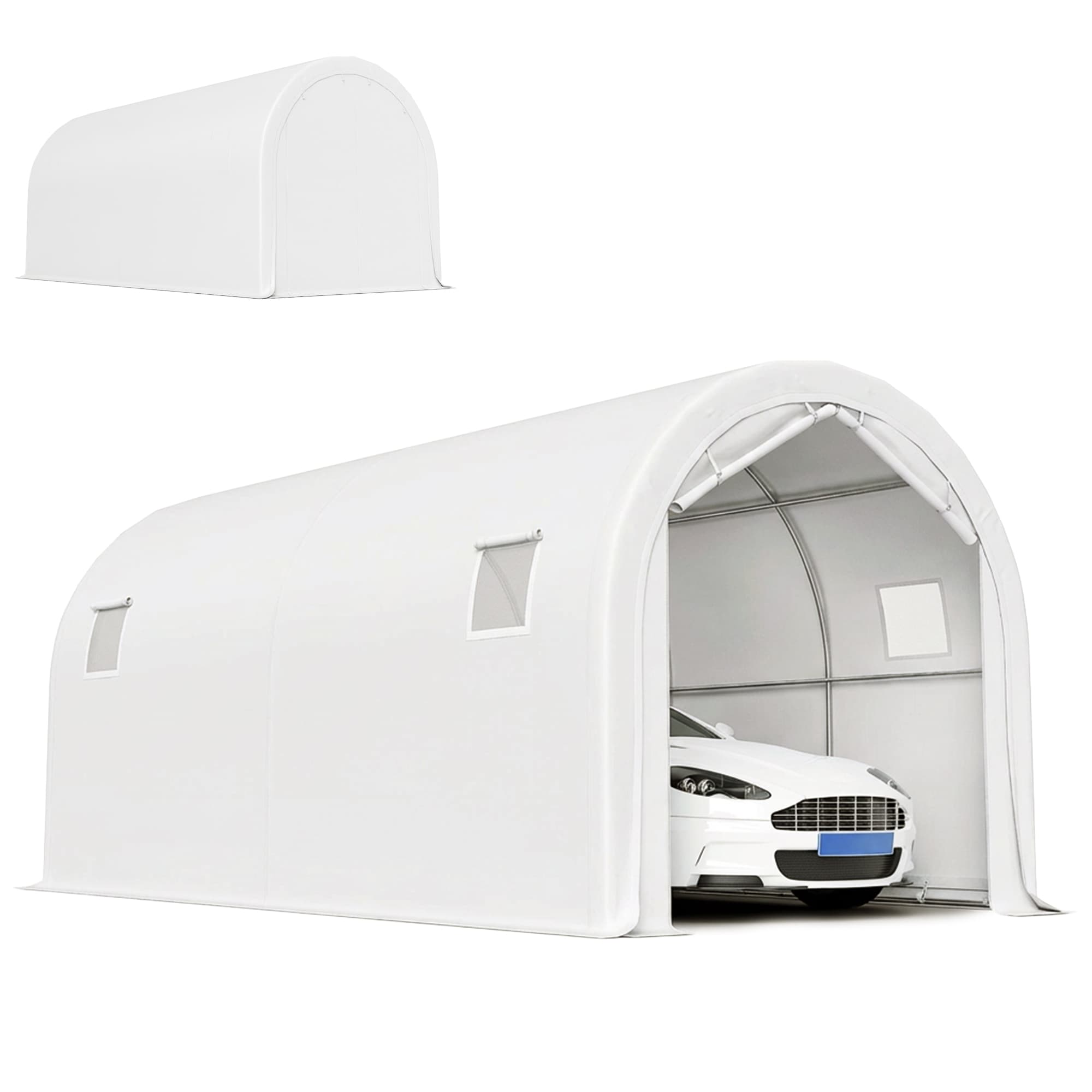 Outsunny Garage extérieur pour voiture 3x6 m imperméable avec tissu PE résistant, structure en métal galvanisé, UPF 30+, blanc