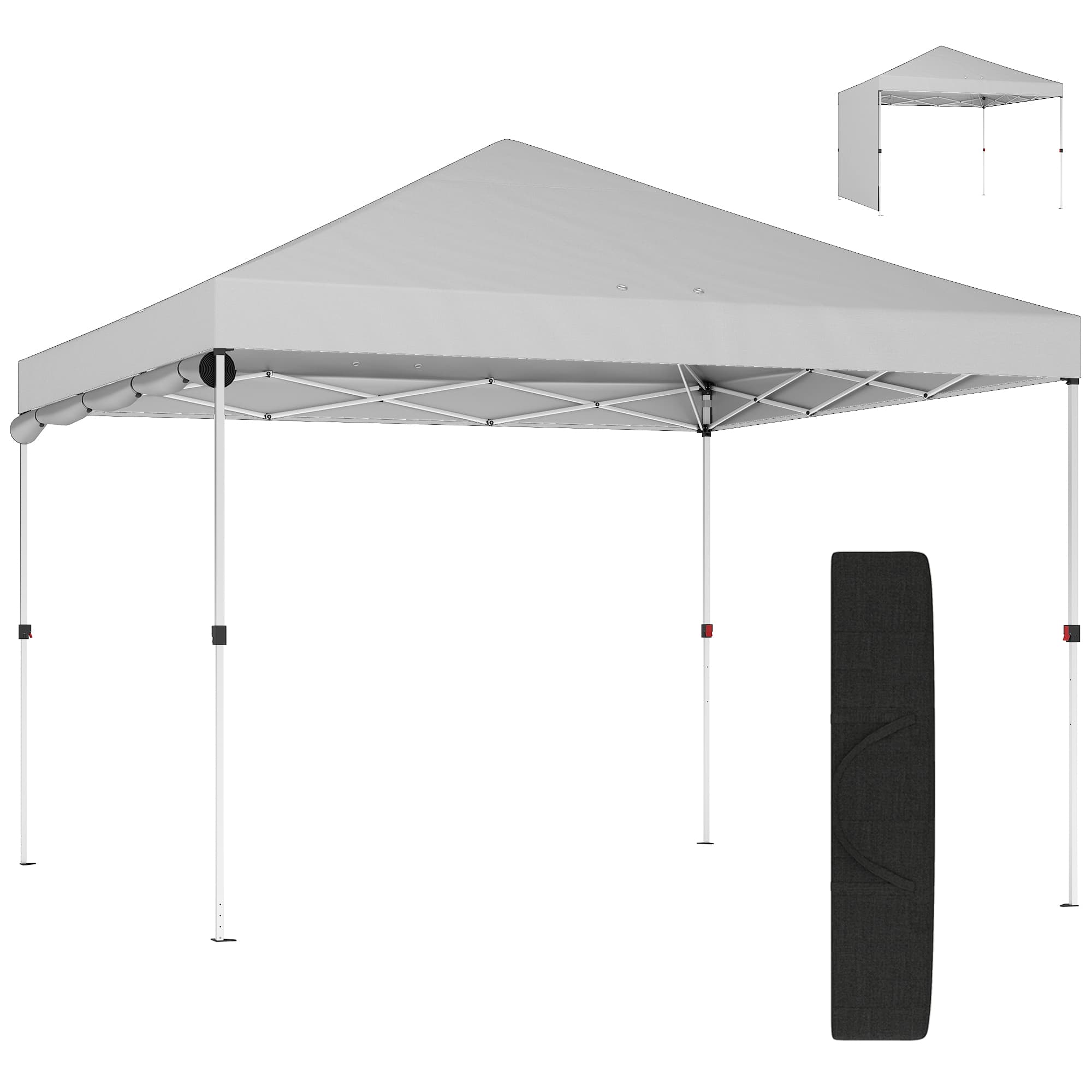 Outsunny Tente pliante Pop-up 3x3 m avec paroi latérale UPF50+ Hauteur réglable Poussée centrale Sac de transport Blanc
