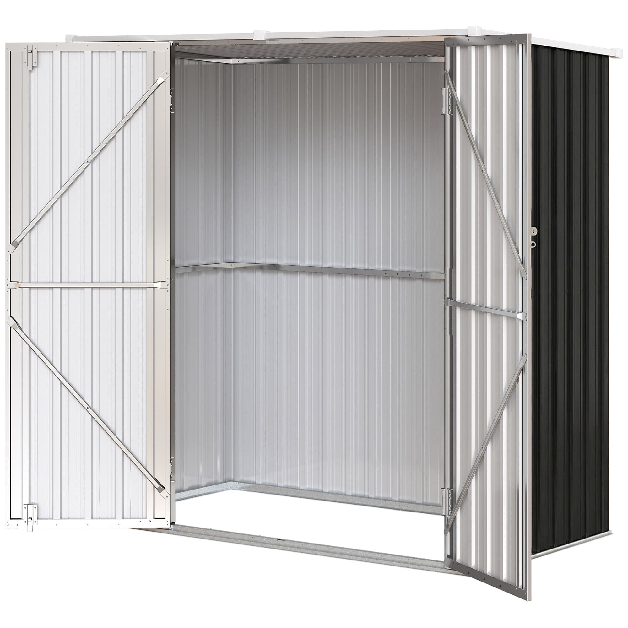 Outsunny Abri de jardin extérieur métallique 1,37 m2 163x89x163 cm avec toit incliné, portes à loquet et gants gris