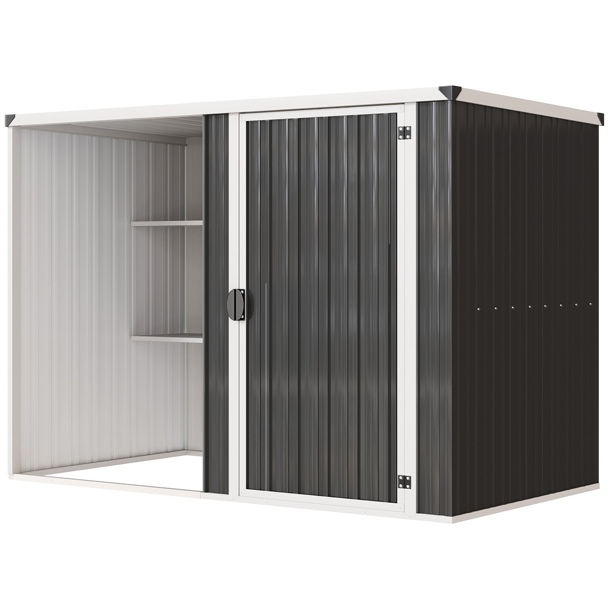 Outsunny Abri de jardin en acier galvanisé, porte verrouillable, 231 x 125 x 162 cm, gris