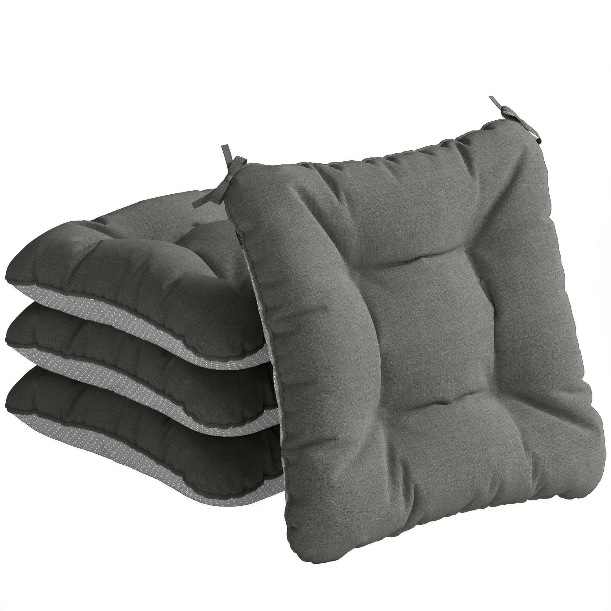 Outsunny Lot de 4 coussins pour chaises de jardin avec lanières et base antidérapante déperlante 39,5x39,5x10 cm Gris foncé