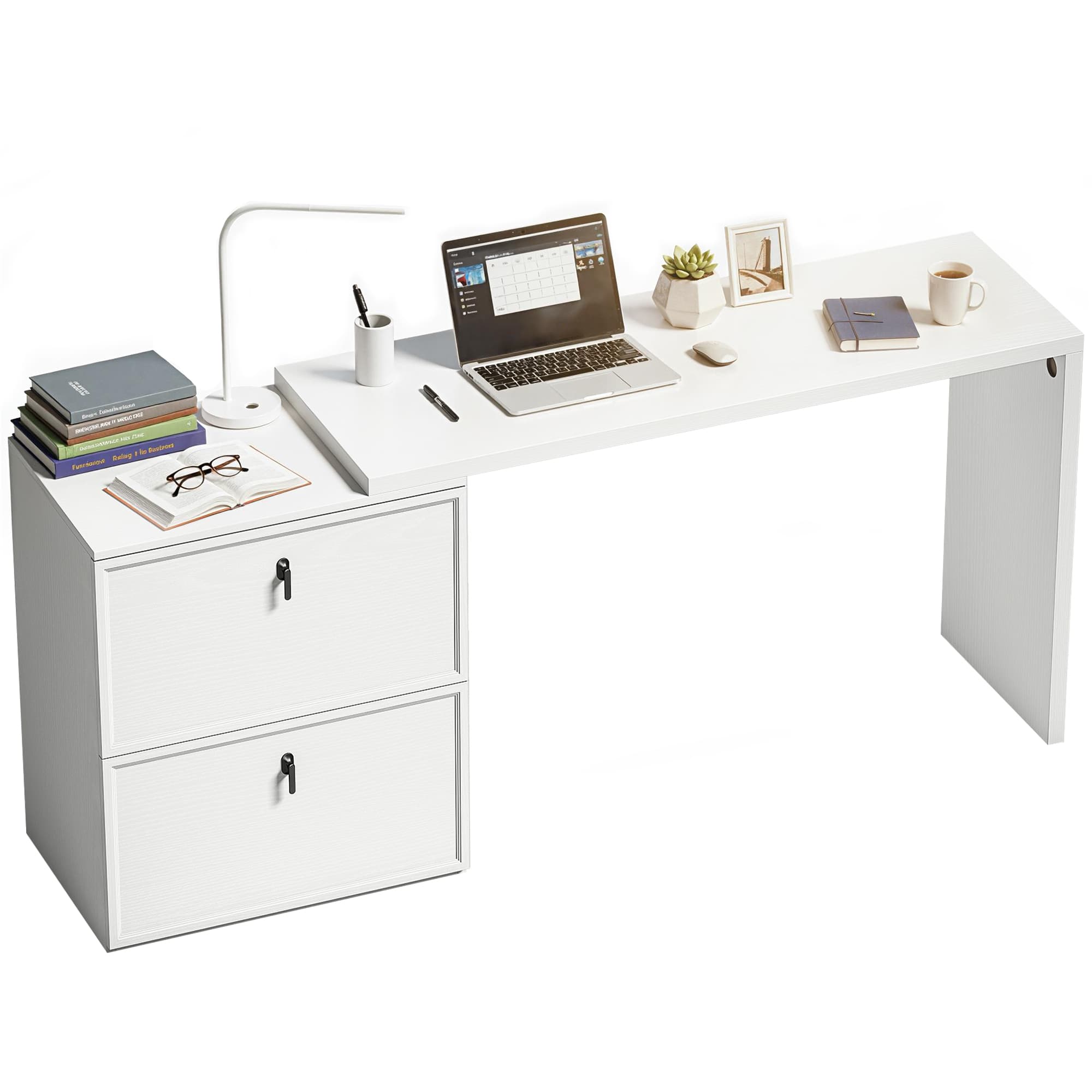 HOMCOM Bureau réversible en L avec 2 tiroirs classeurs design moderne pour petits espaces bureau blanc