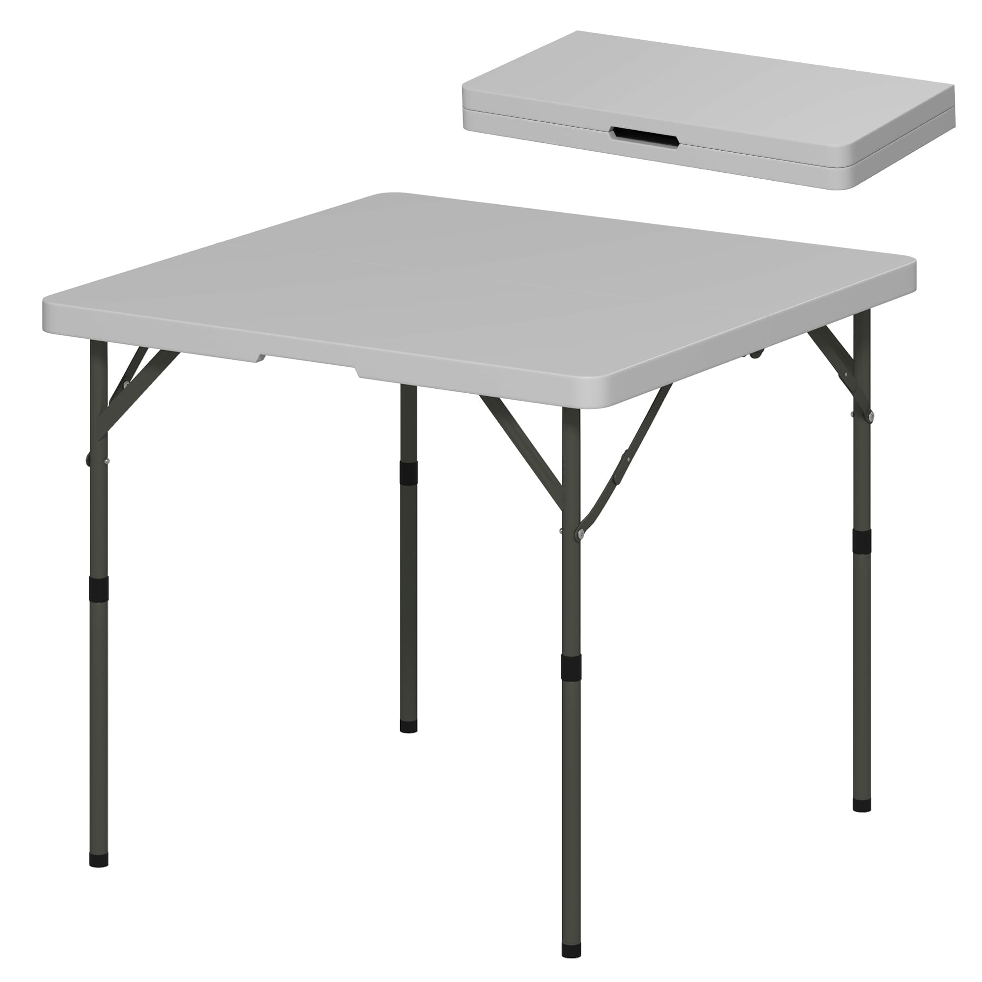 Outsunny Table de camping pliante et réglable sur 2 hauteurs, en HDPE et métal, 86x86x74 cm, Blanc