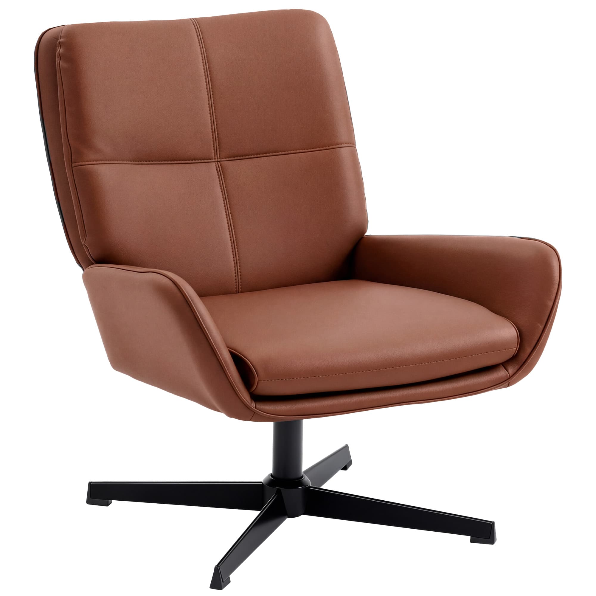 HOMCOM Fauteuil de salon revêtu en PU, fauteuil de lecture avec assise rembourrée, accoudoirs, pieds métalliques, Marron