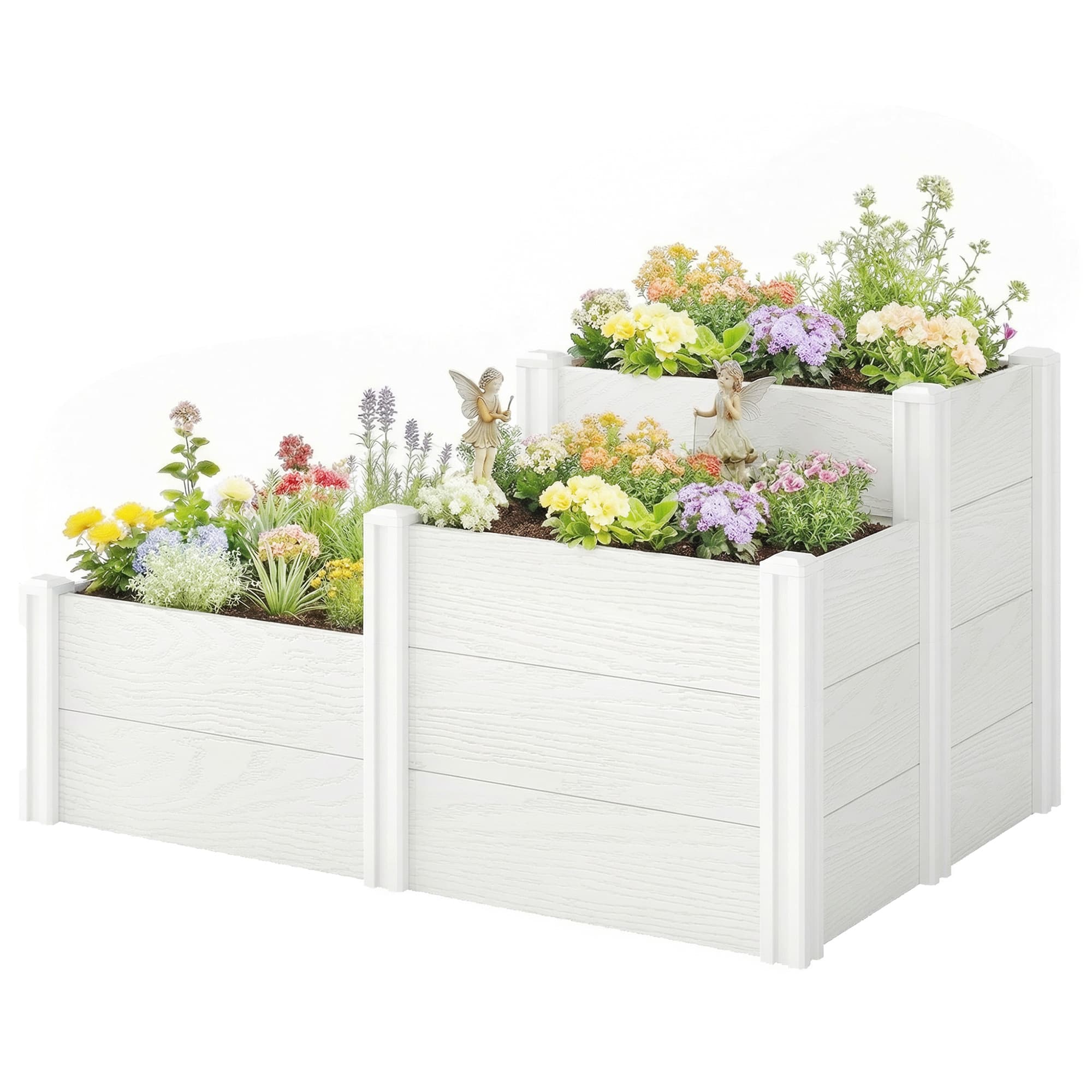 Outsunny Bac potager 3 niveaux empilable avec fond ouvert, bac à herbes modulaire montage DIY plastique