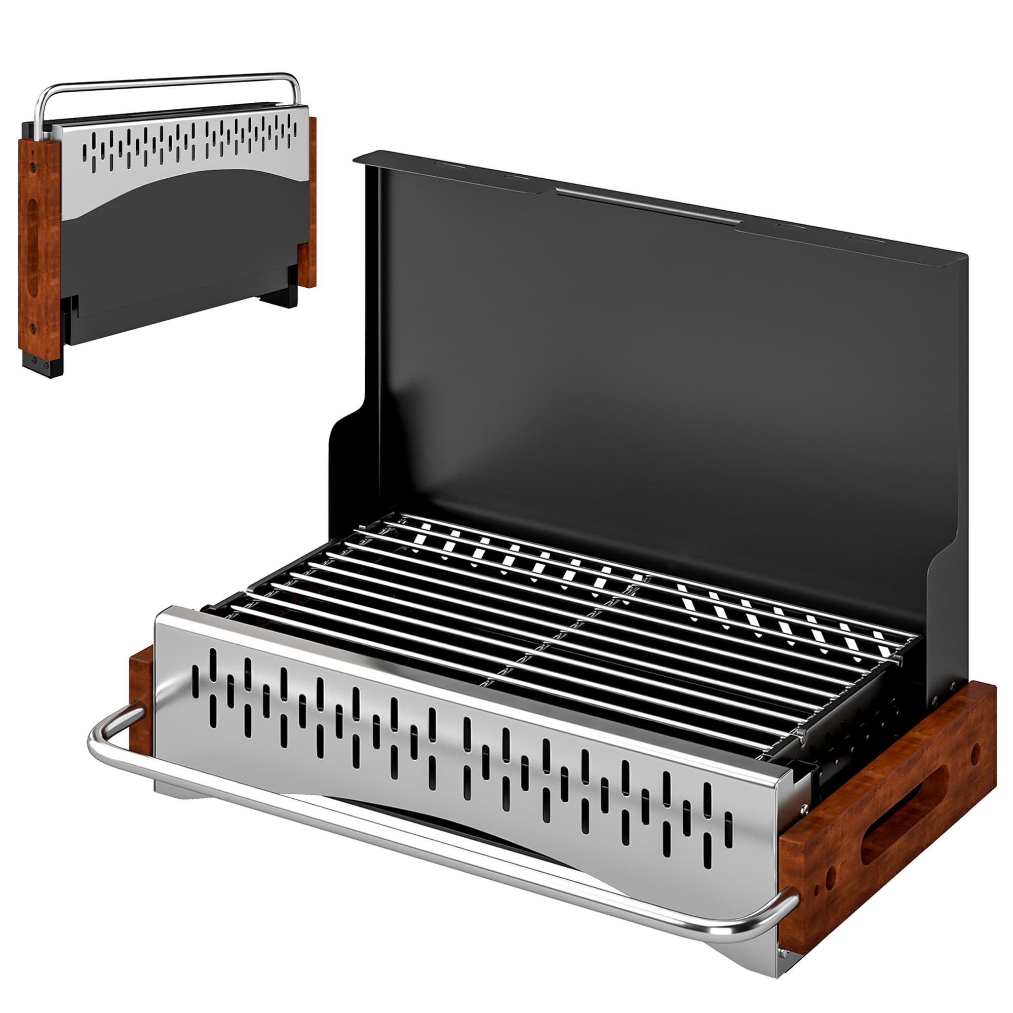 Outsunny Barbecue à charbon pliable Barbecue portable 50,5x34x33 cm avec bac à charbon amovible pour camping pique-nique noir