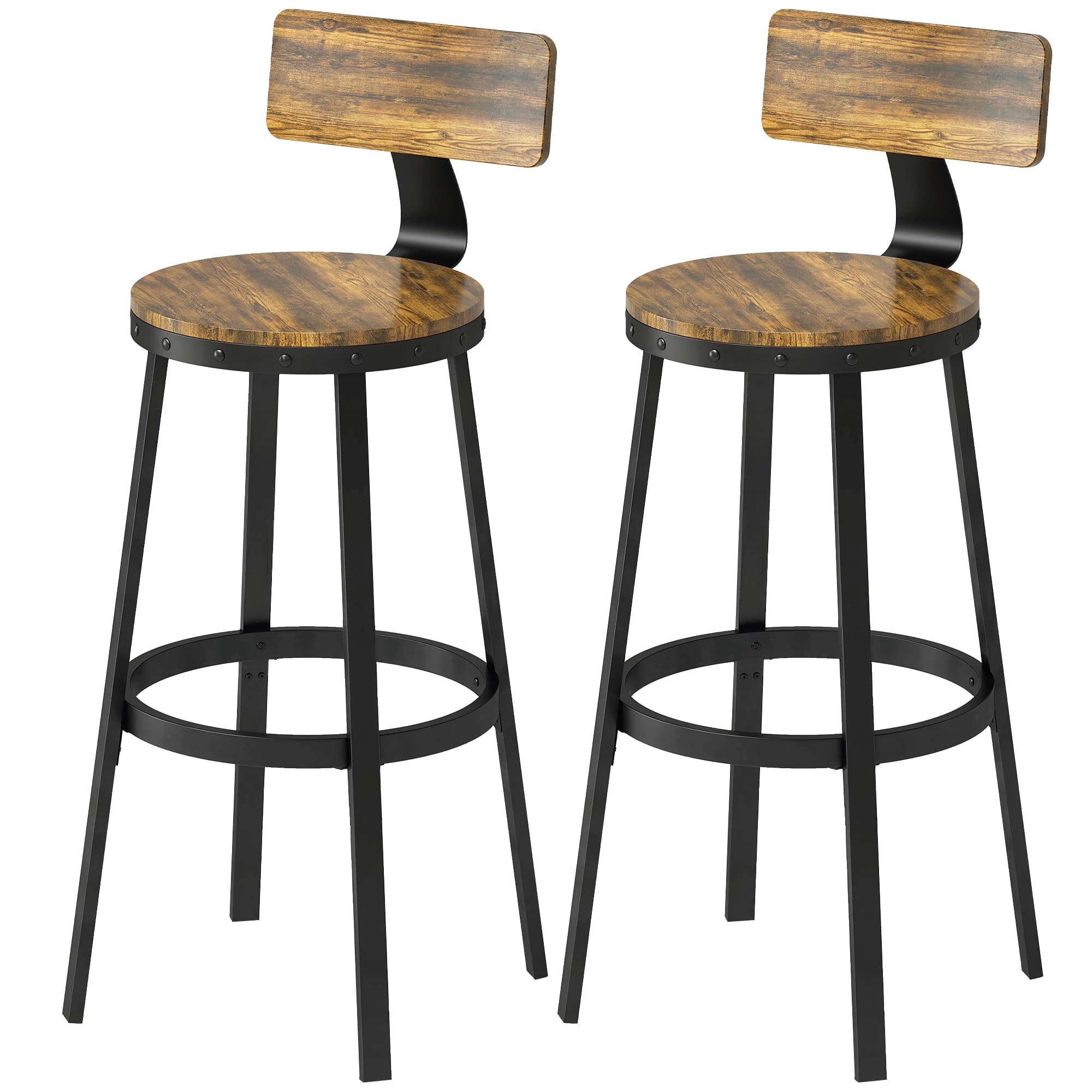 HOMCOM Lot de 2 tabourets de bar style rustique avec repose-pieds, en bois et métal, 37x47x96 cm, Marron