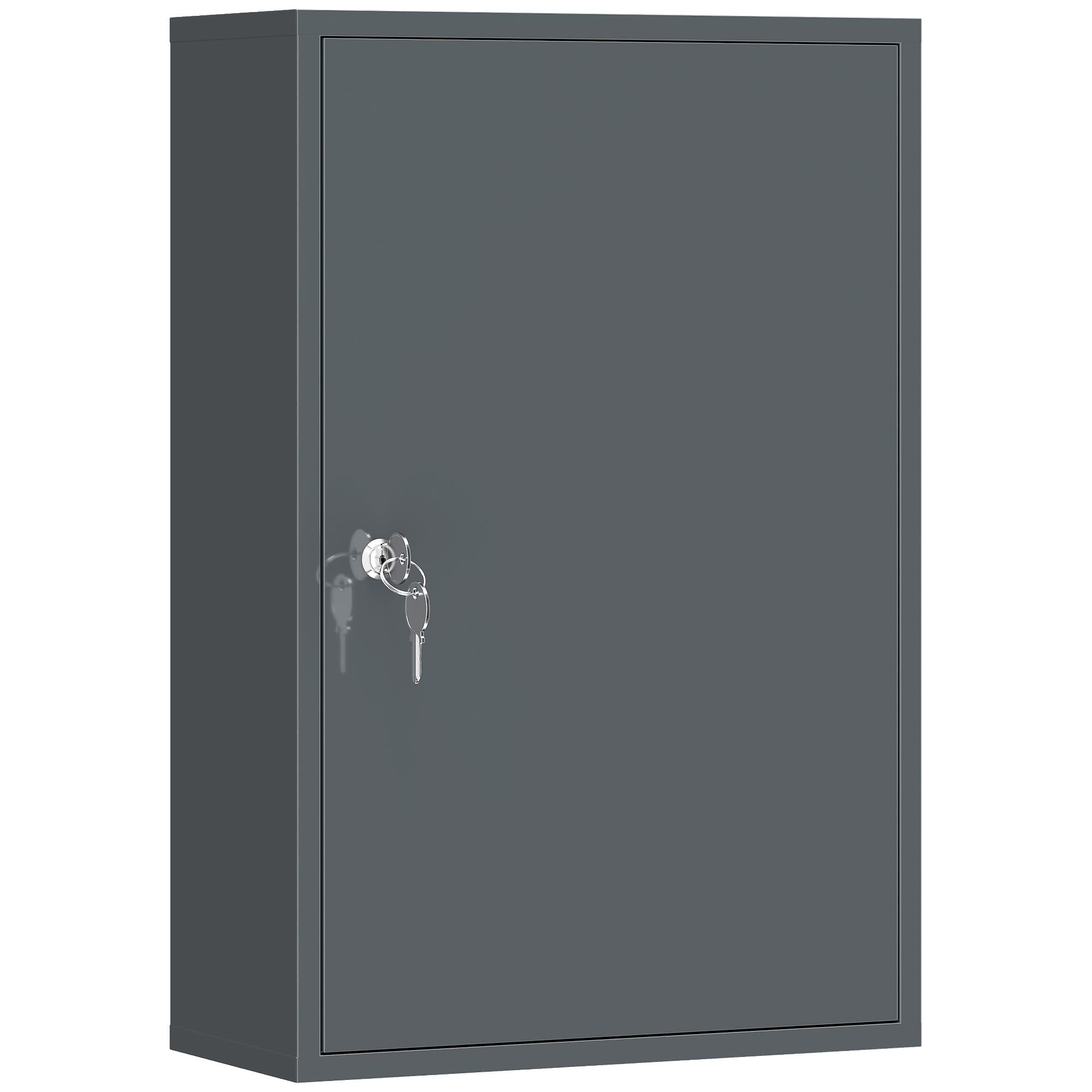 kleankin Armoire murale à médicaments, armoire de salle de bains avec 3 étagères, 2 clés, 40 x 18 x 60 cm, Gris