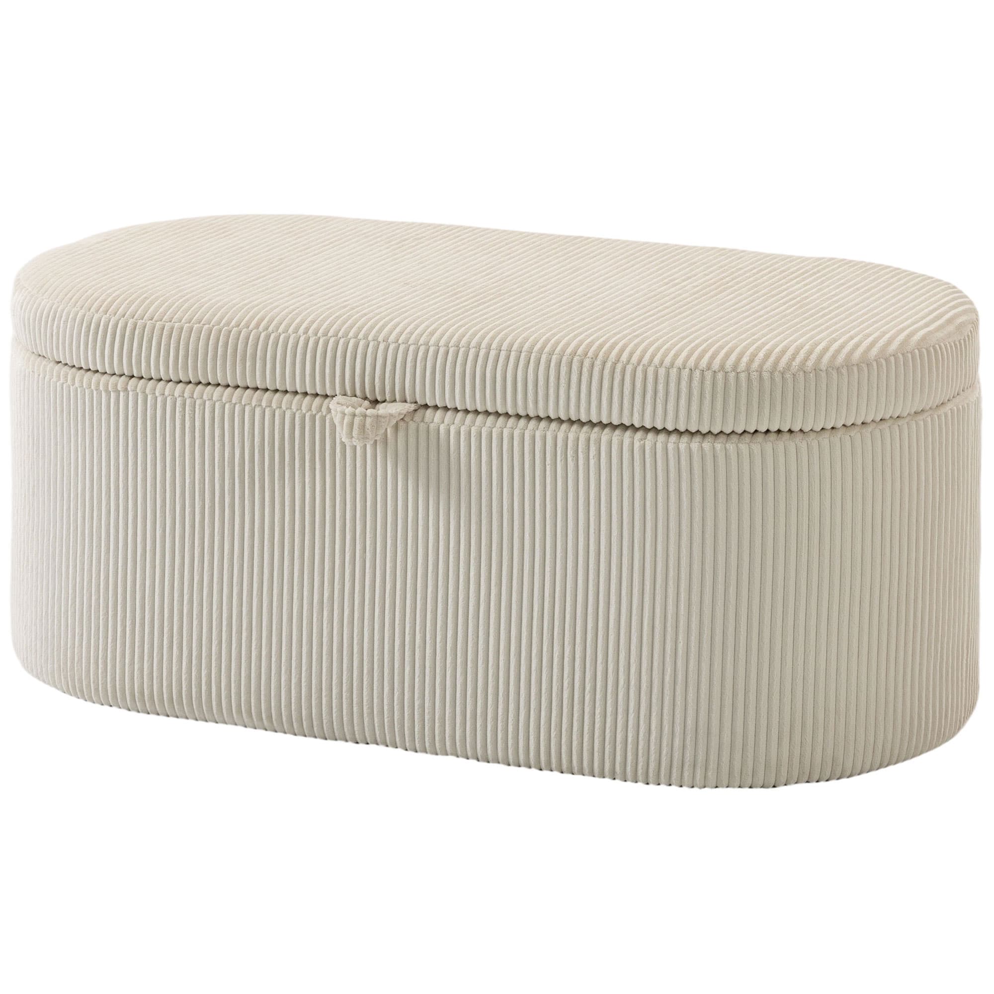 HOMCOM Ottomane de rangement, rembourrage en velours côtelé avec assise rembourrée, banquette au pied du lit, 105 x 51 x 49 cm, beige