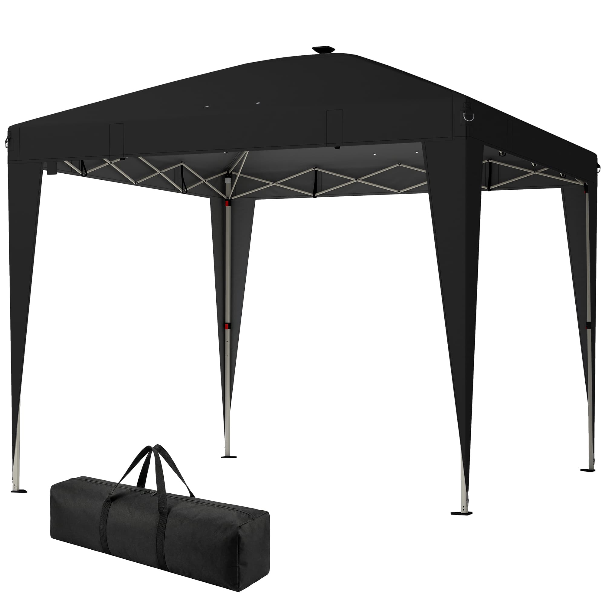 Outsunny Gazebo 3x3 m Pliable à Hauteur Réglable avec Lampe Centrale et Télécommande, en Métal et Polyester, Noir