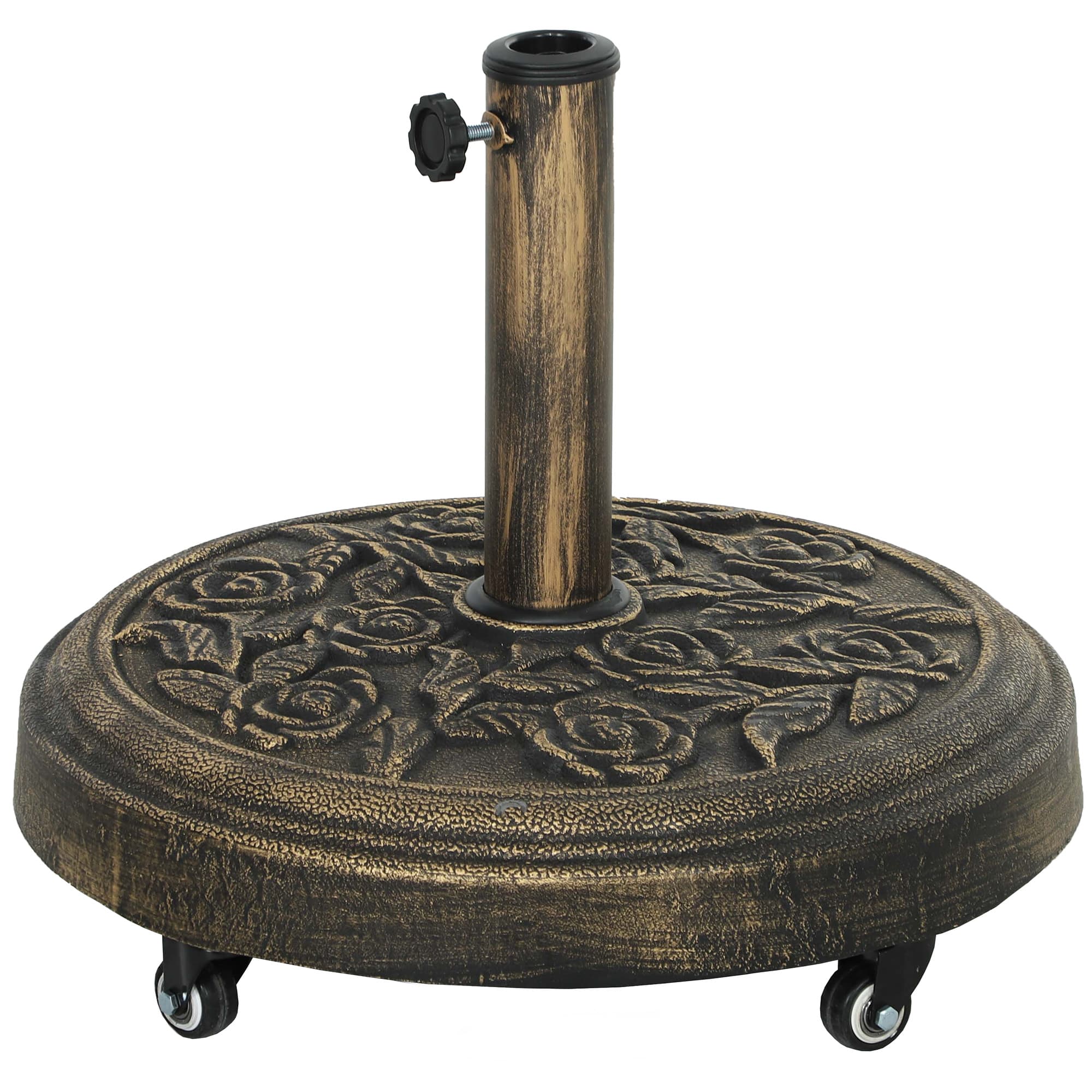 Outsunny Base de Parasol Ronde en Résine 21 kg avec Roulettes et Freins, Bronze