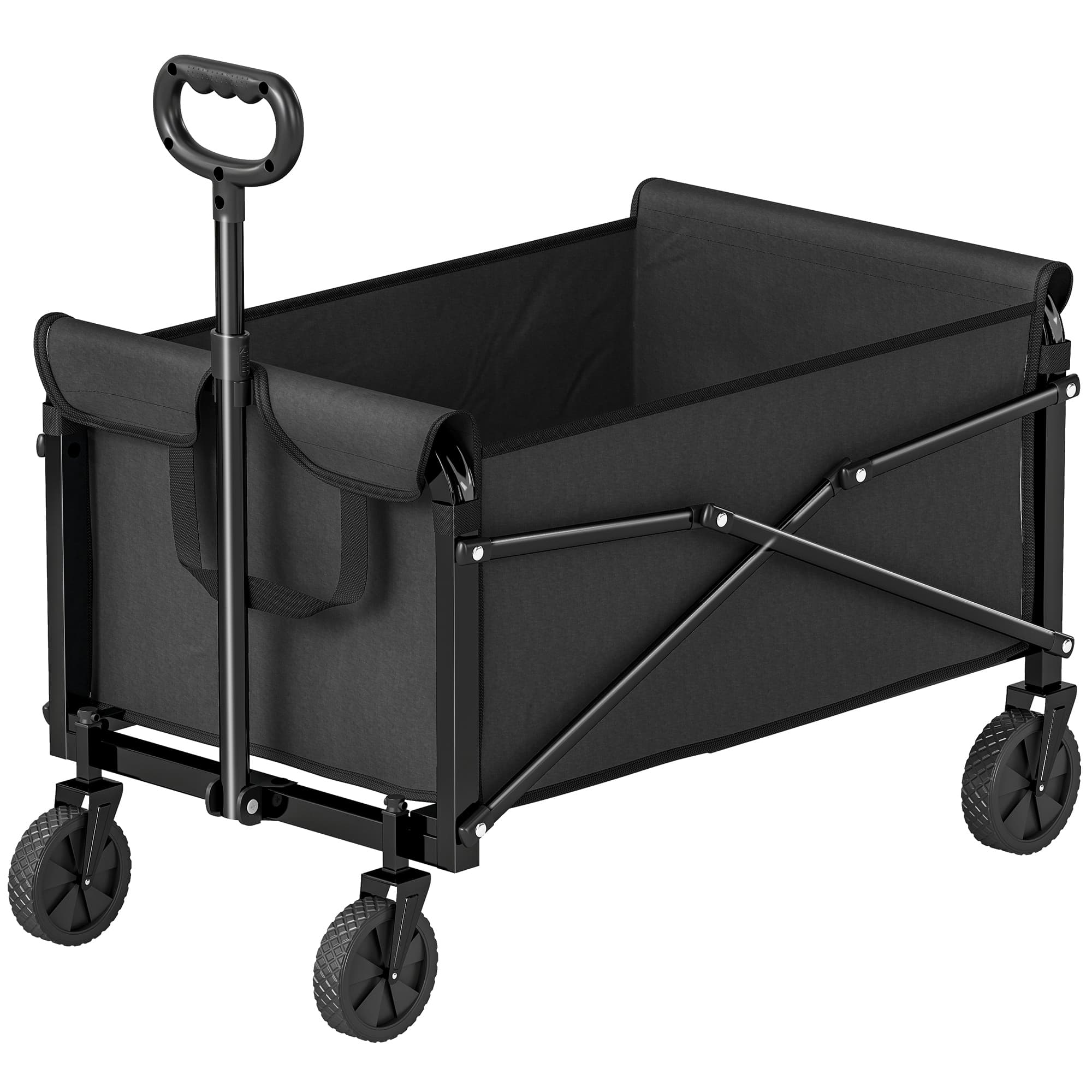 Outsunny Chariot de festival 81 L sur roues, chariot de jardin compact pliable avec poignée réglable, Noir