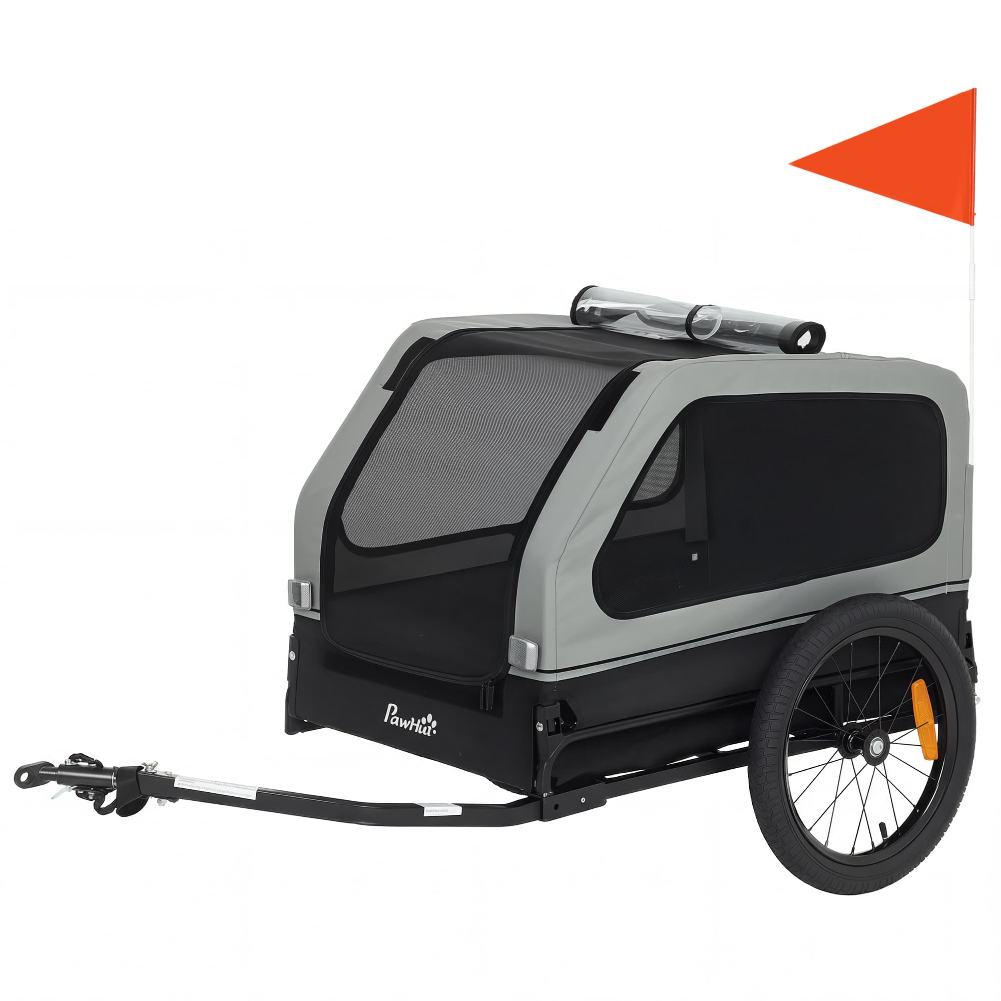 PawHut Remorque vélo pliable pour chiens de taille moyenne jusqu'à 20kg avec rampe rabattable réflecteurs laisse drapeau Gris