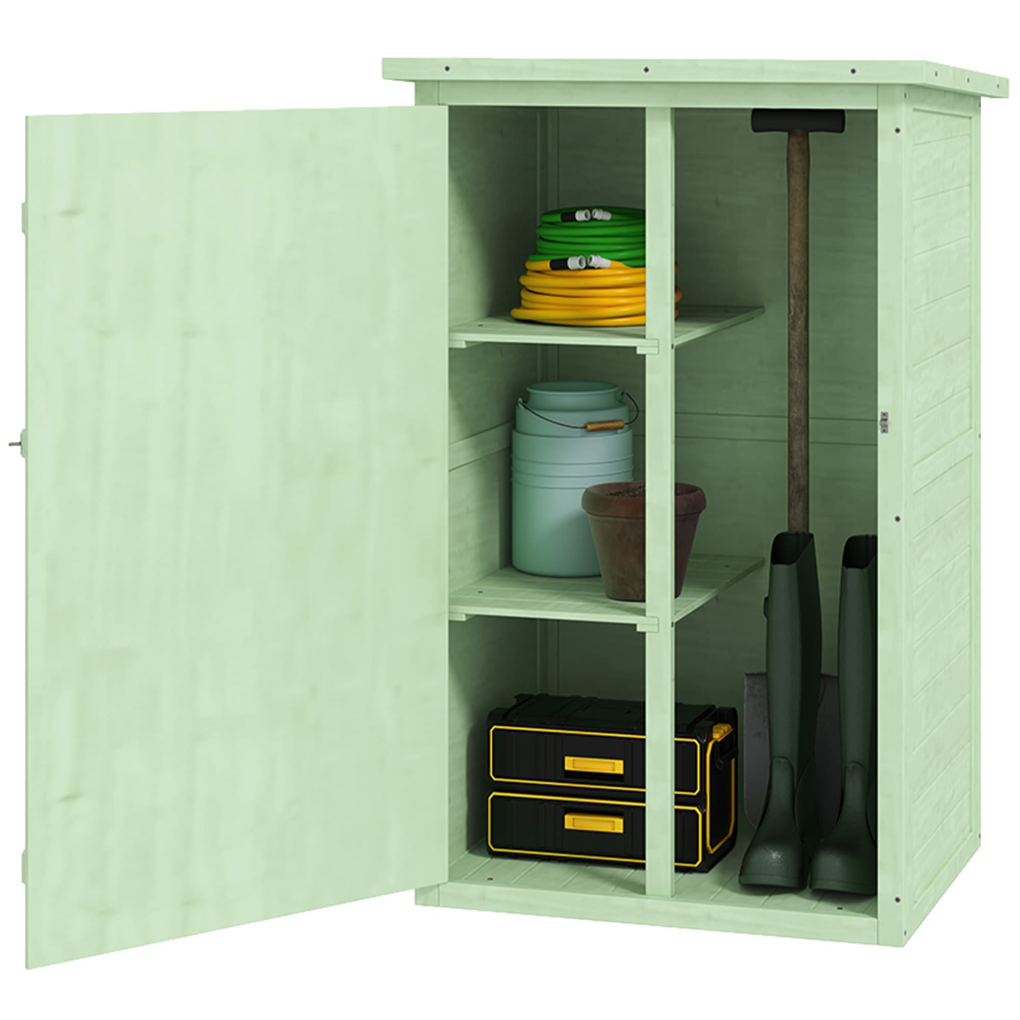 Outsunny Armoire de jardin en bois Abri à outils avec étagère Porte verrouillable Plaque de sol Toit monopente asphalté 75 x 56 x 115 cm