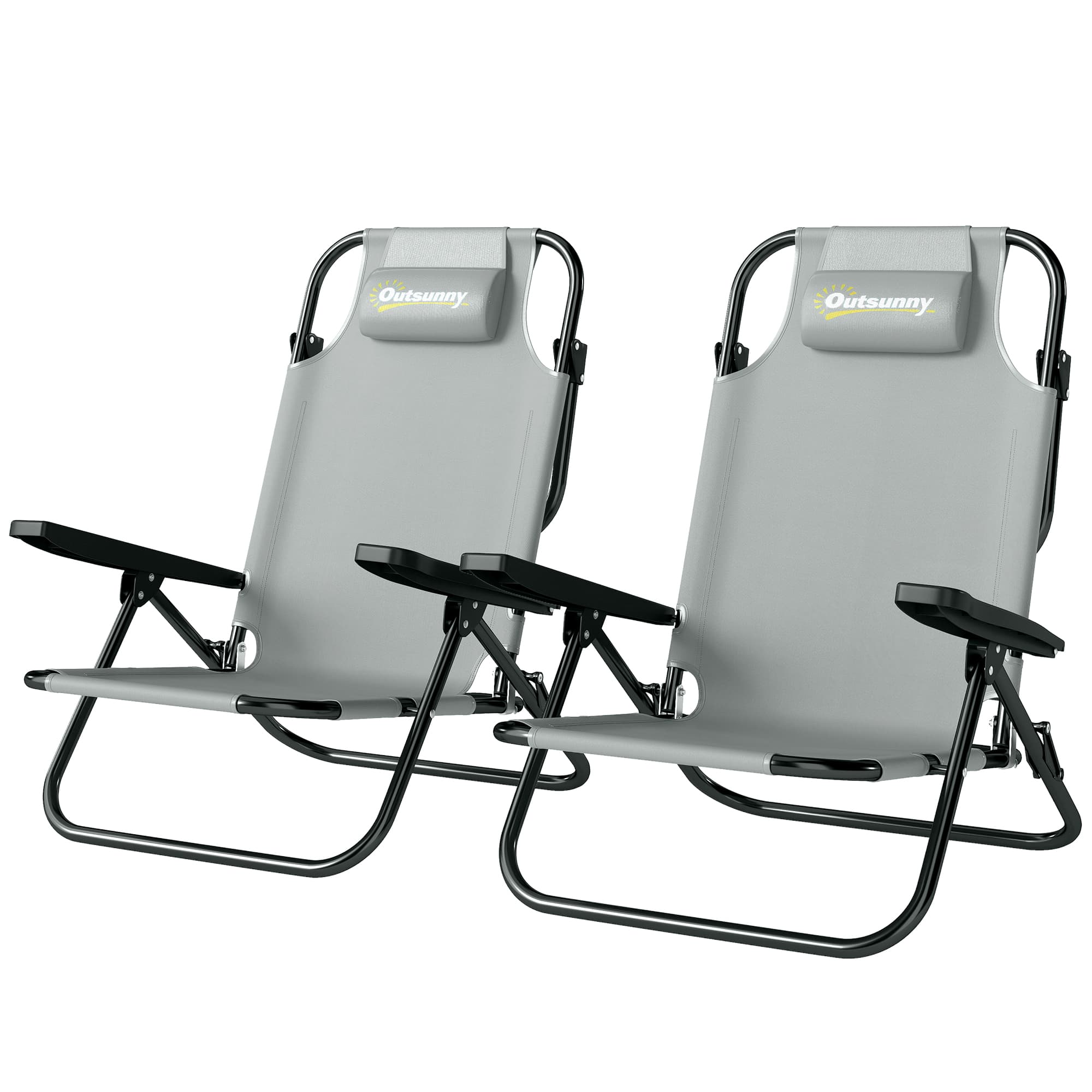 Outsunny Lot de 2 chaises de camping portables, pliantes pour la plage, dossier réglable, Gris clair.