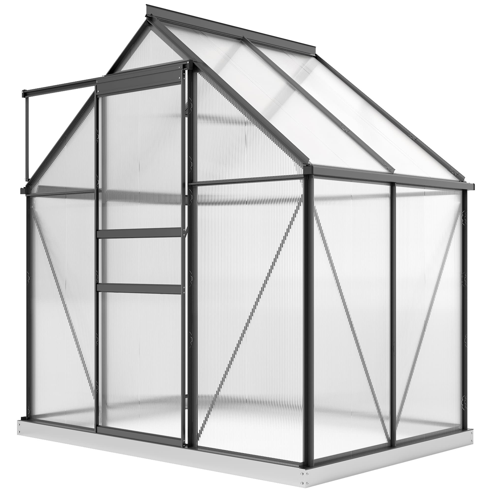 Outsunny Serre en Polycarbonate et Aluminium avec Porte Battante et Fenêtre de Toit, 192,5x131x200 cm, Gris