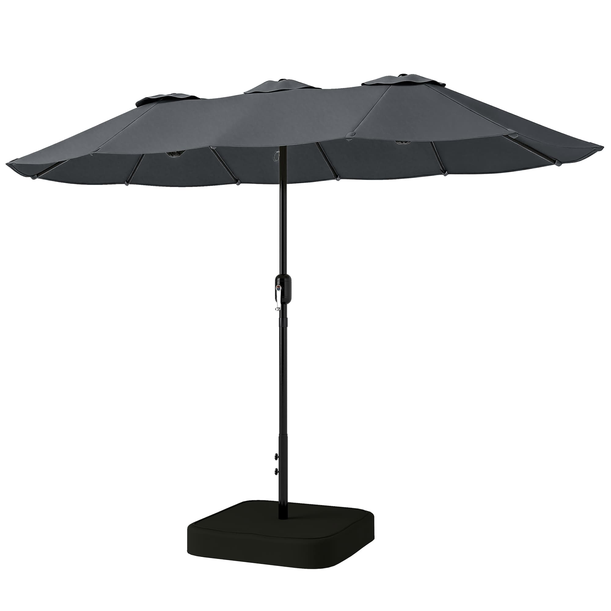 Outsunny Parasol Double à 12 Baleines avec Manivelle, Base en Croix et Sacs, en Métal et Polyester, 3x1.5 m, Gris Foncé