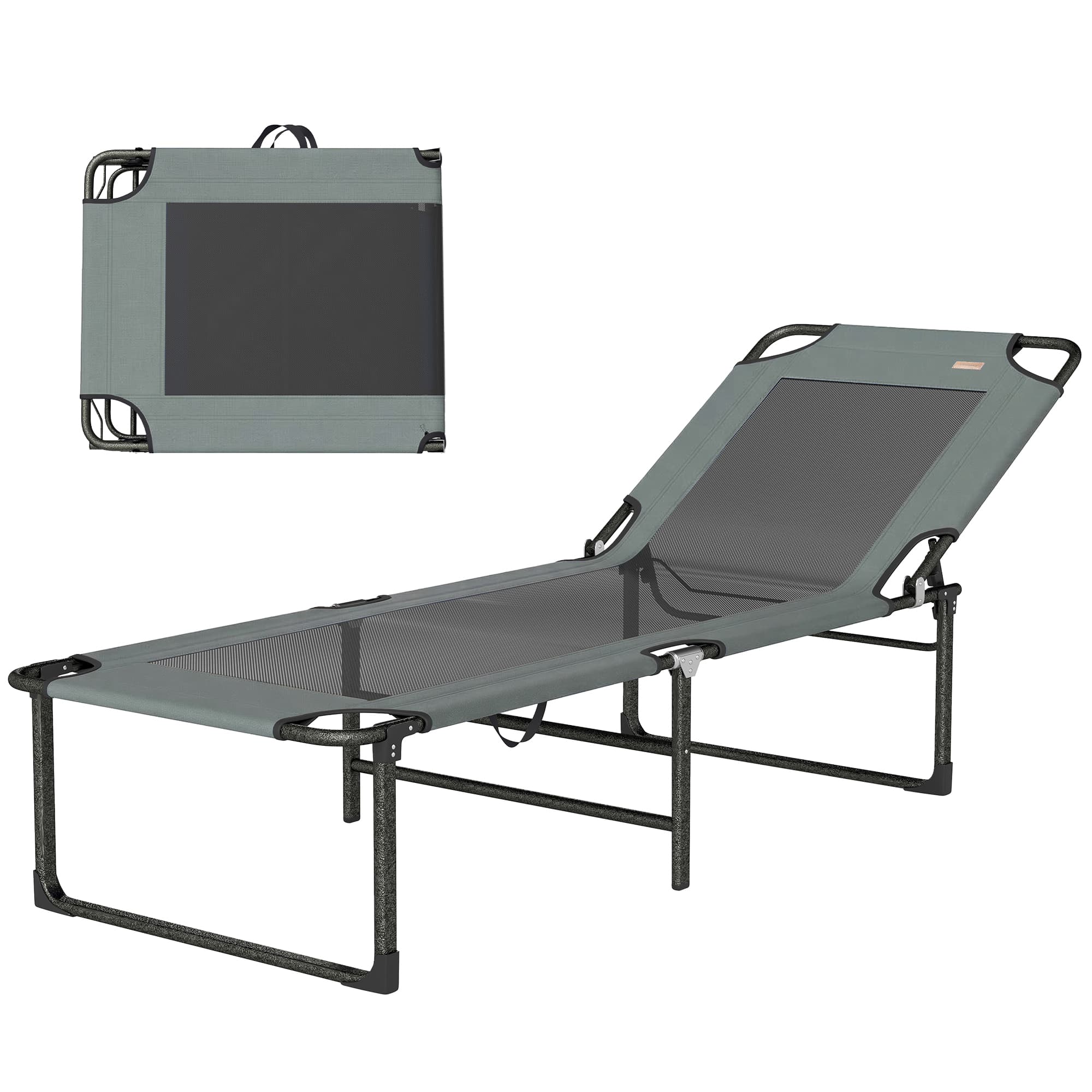 Outsunny Transat d'extérieur inclinable 4 positions, chaise pliante avec poignée, Gris.