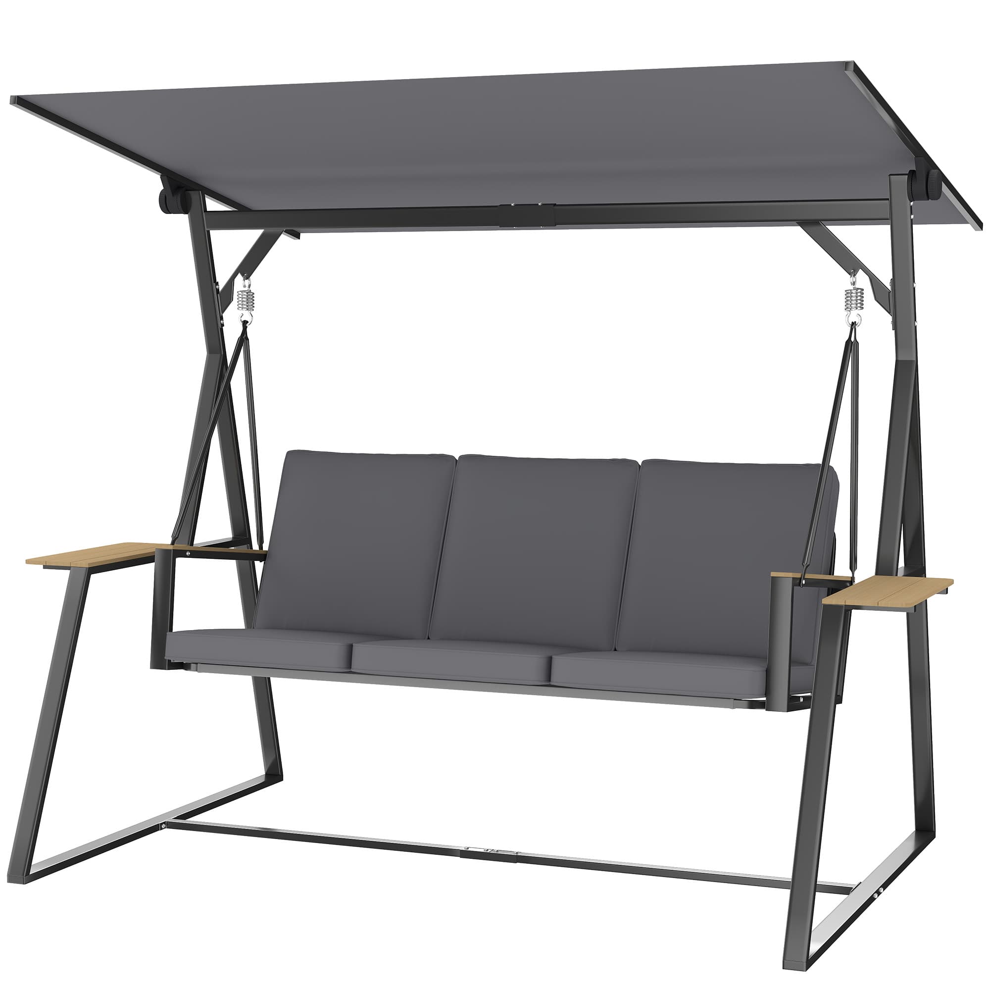 Outsunny Balancelle de jardin extérieure 3 places avec toit réglable 2 plateaux coussins et cadre métallique charge 360 kg gris