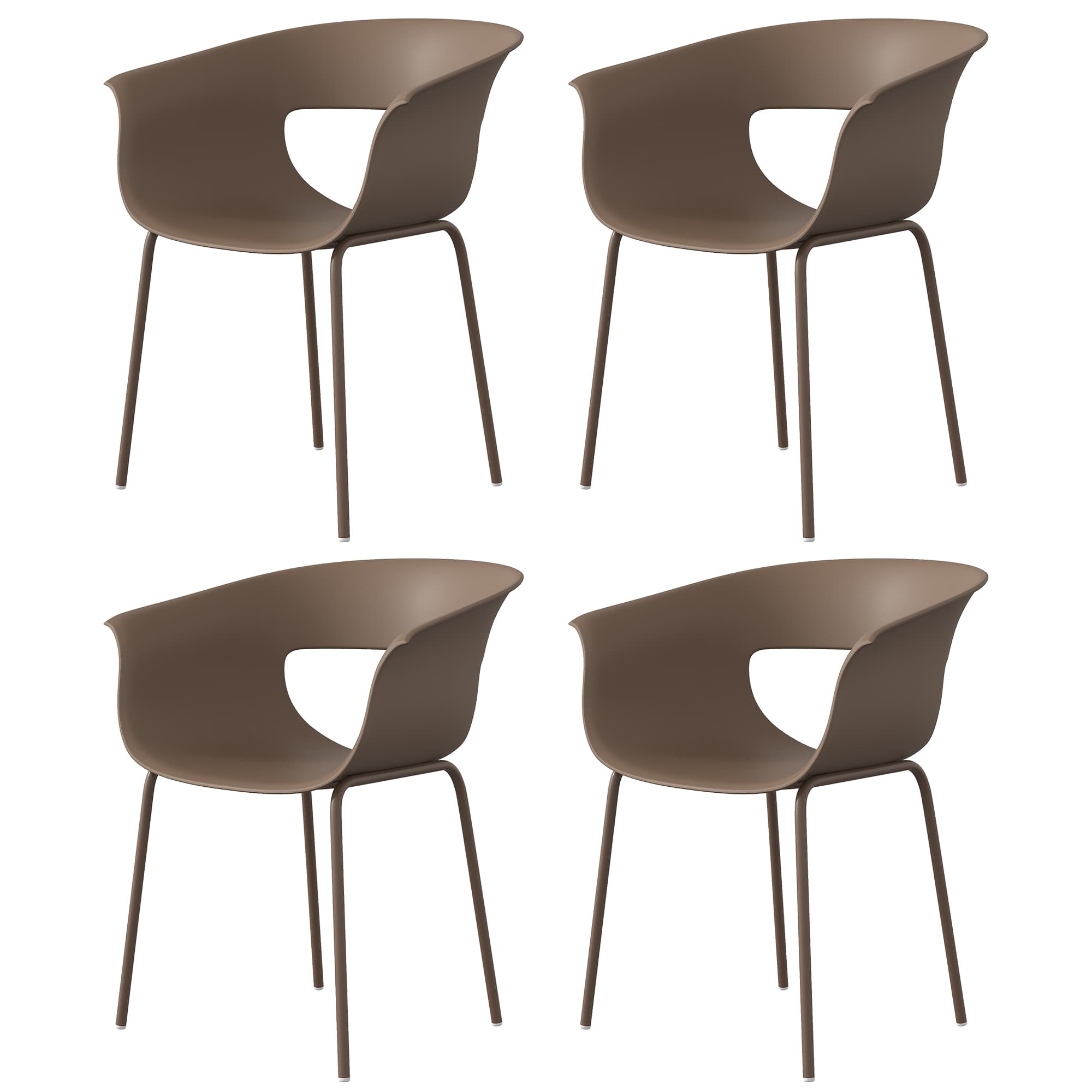 Outsunny Chaises de jardin Lot de 4 ergonomiques chaises de balcon design ajouré accoudoirs résistantes aux intempéries anti-rouille Café