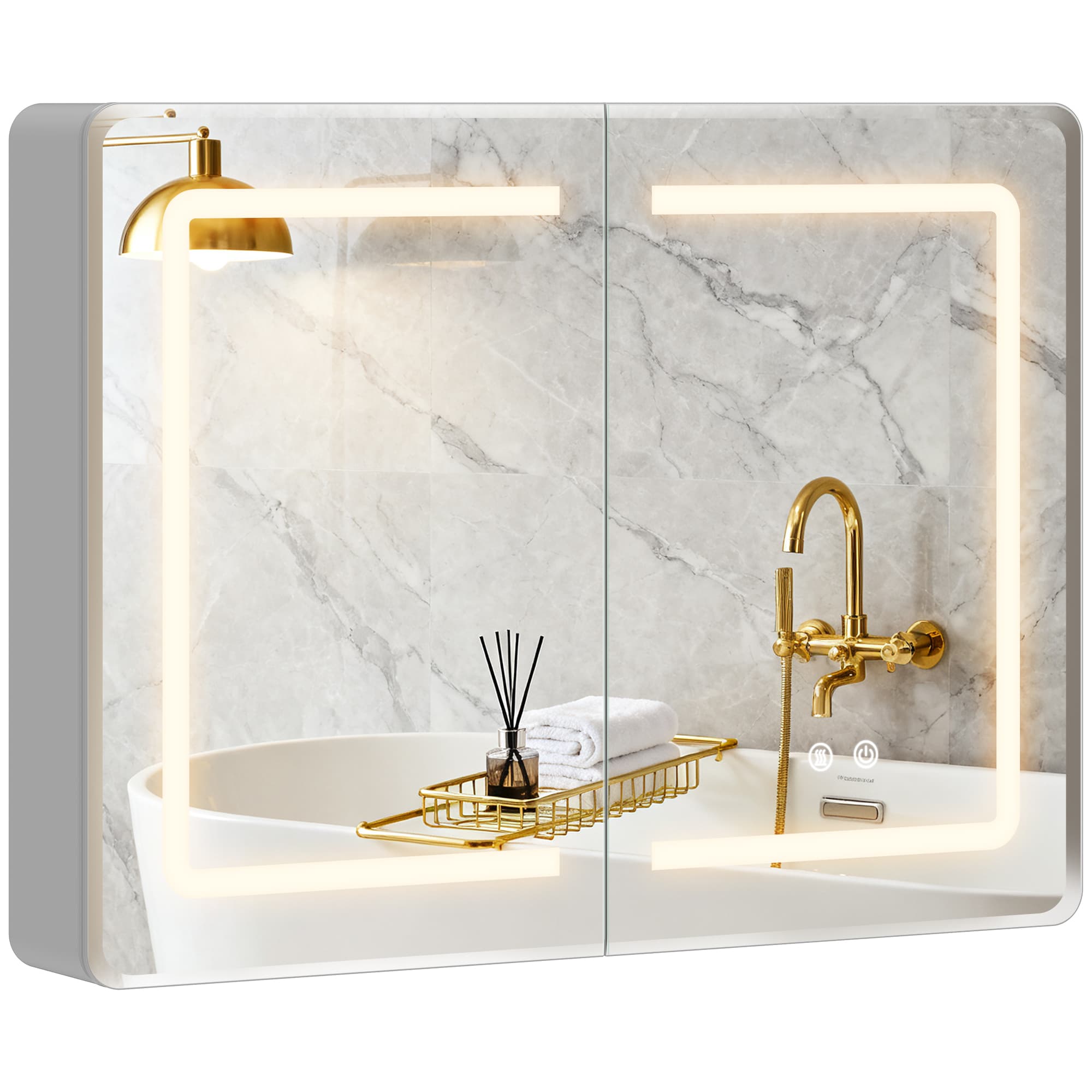 HOMCOM Armoire miroir pour salle de bain avec éclairage LED, armoire 60 x 80 cm avec anti-buée, dimmable 3 niveaux